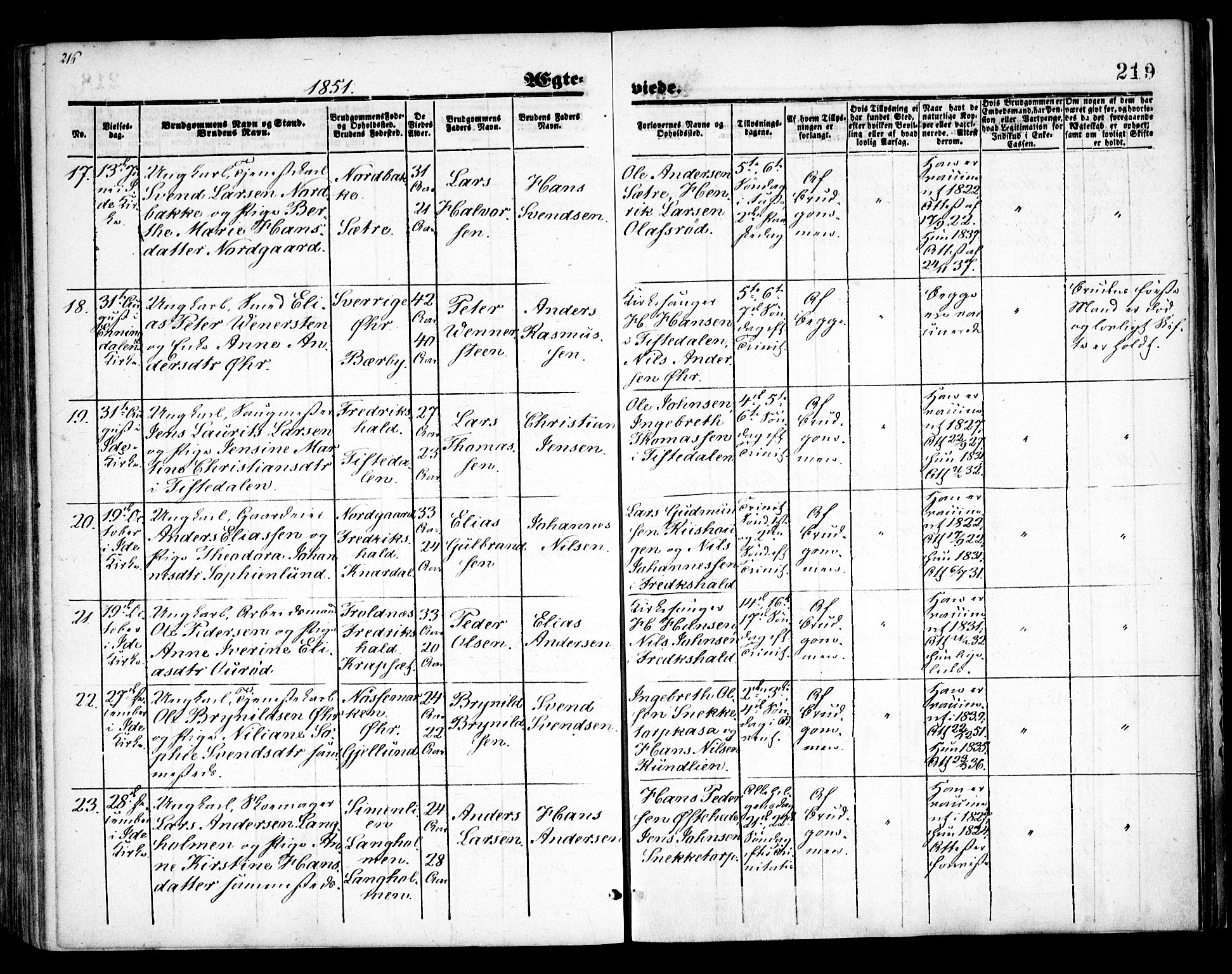 Idd prestekontor Kirkebøker, SAO/A-10911/F/Fc/L0004a: Parish register (official) no. III 4A, 1848-1860, p. 219