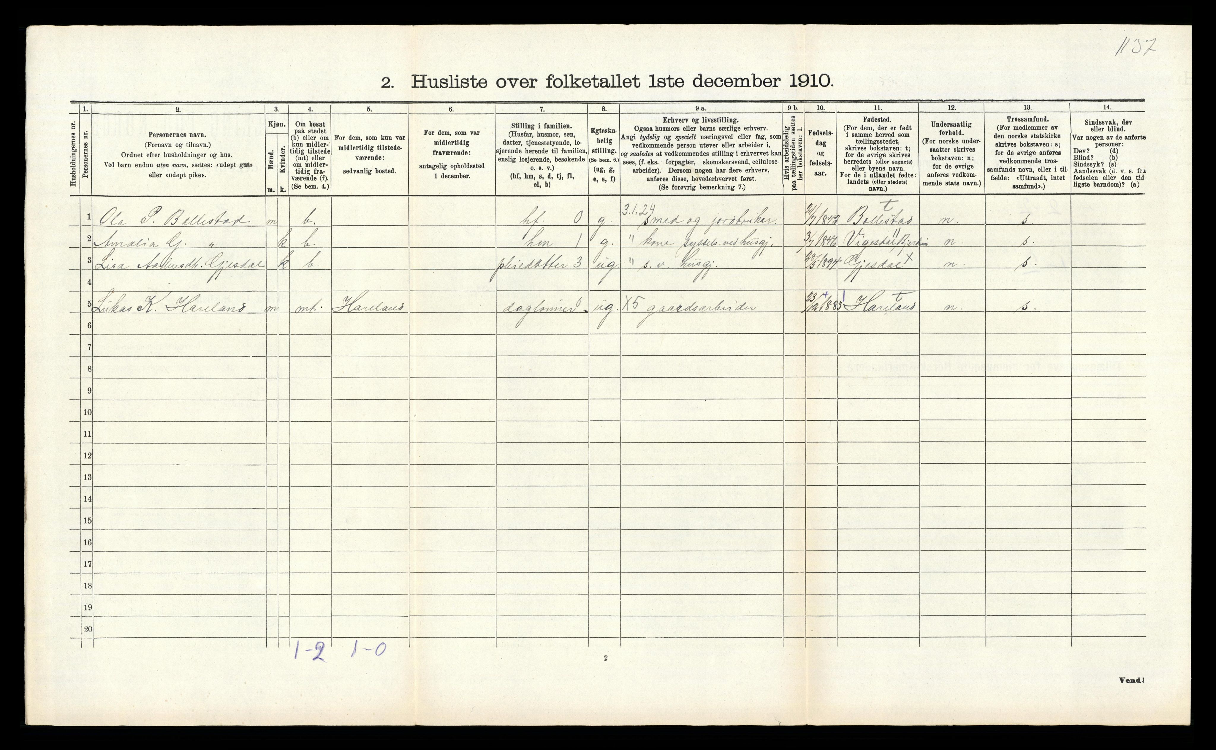 RA, 1910 census for Gjesdal, 1910, p. 307