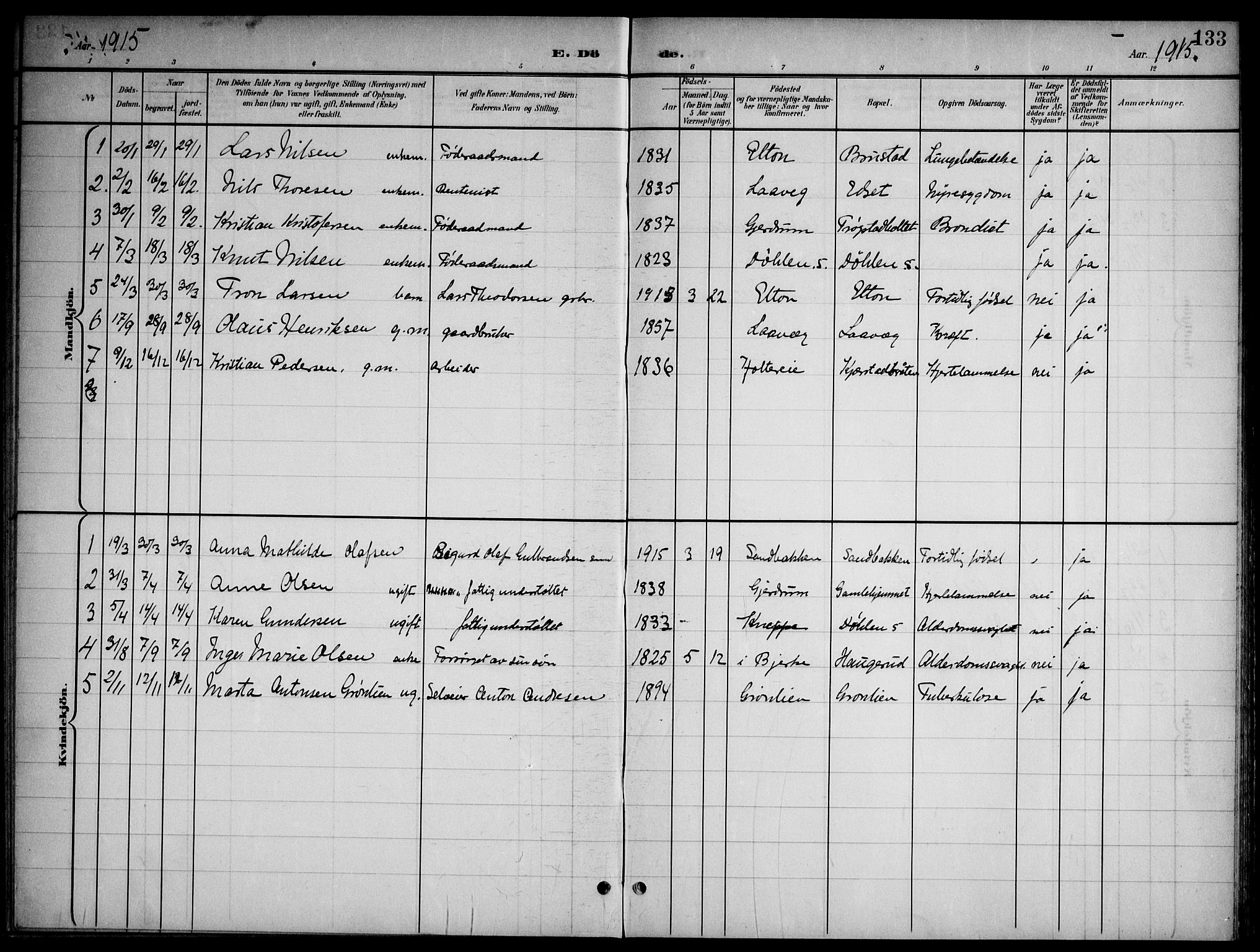Nannestad prestekontor Kirkebøker, SAO/A-10414a/G/Gb/L0001: Parish register (copy) no. II 1, 1901-1917, p. 133