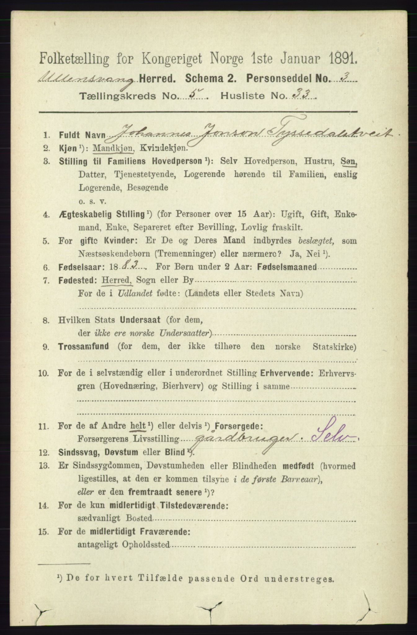 RA, 1891 census for 1230 Ullensvang, 1891, p. 1838