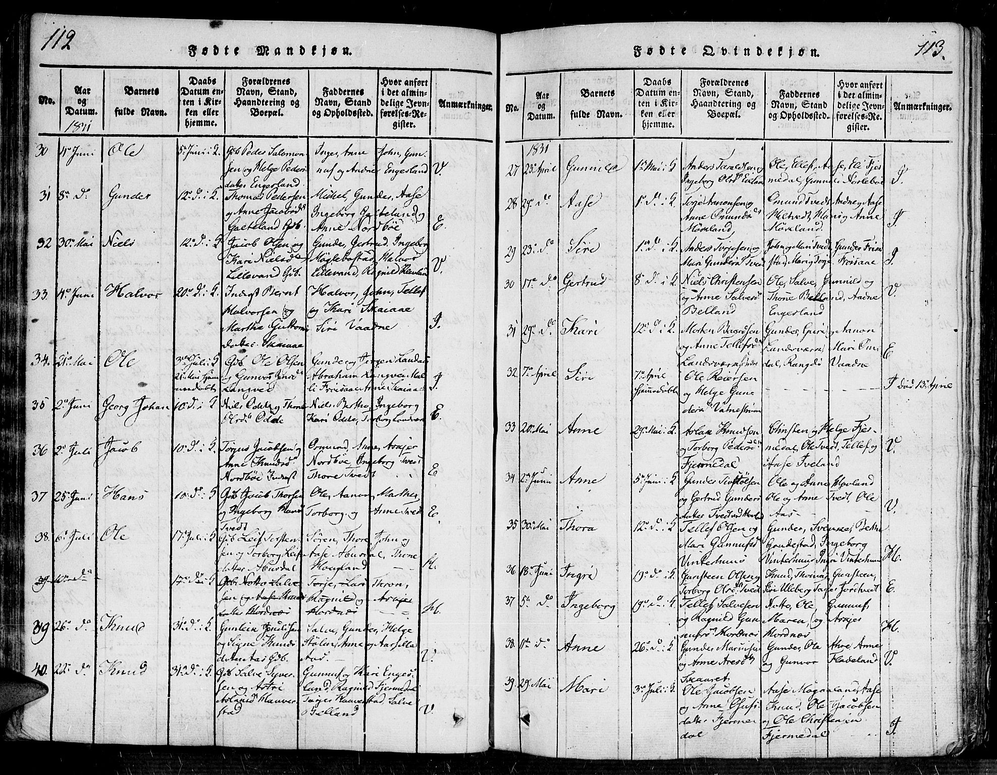 Evje sokneprestkontor, AV/SAK-1111-0008/F/Fa/Faa/L0004: Parish register (official) no. A 4, 1816-1840, p. 112-113