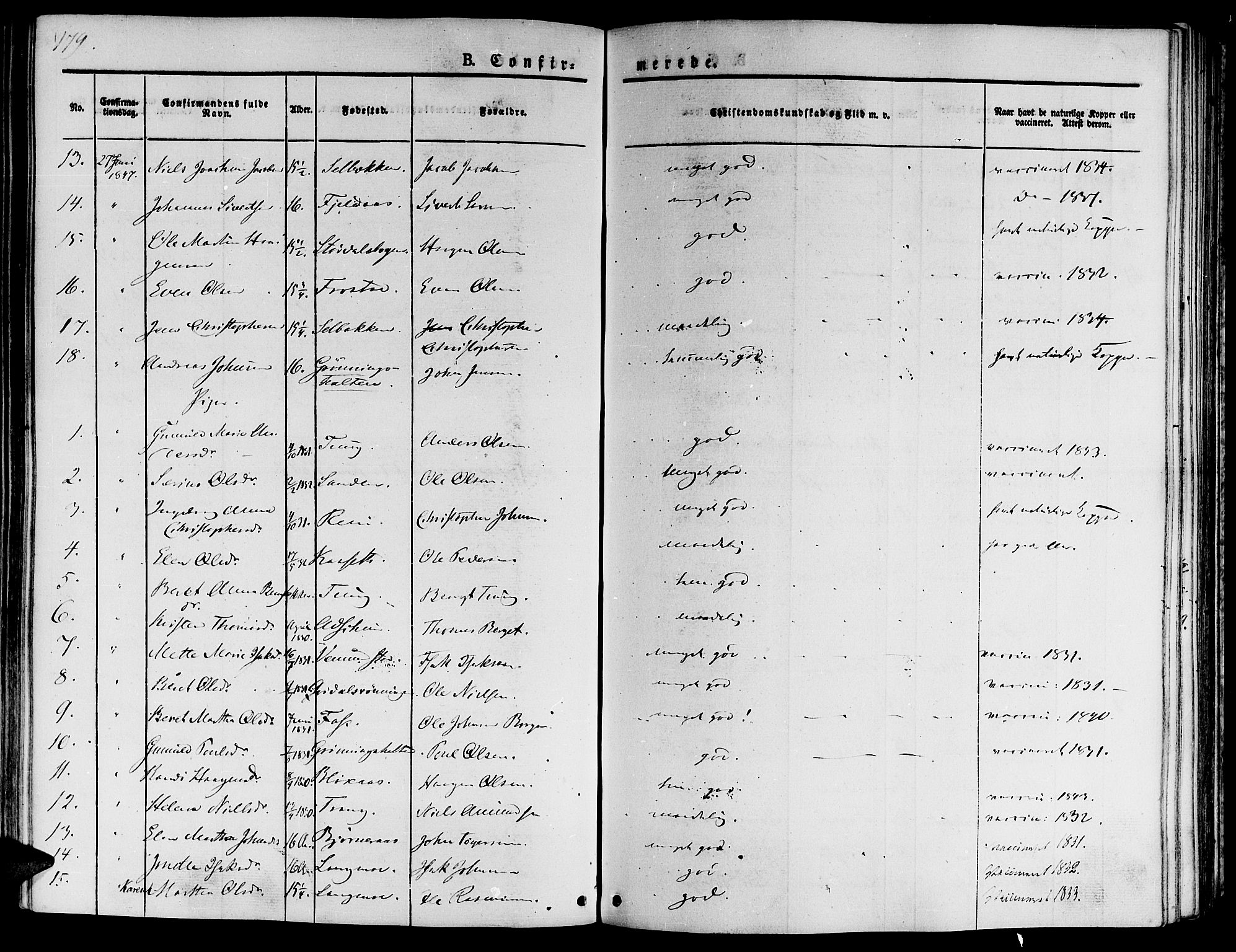 Ministerialprotokoller, klokkerbøker og fødselsregistre - Sør-Trøndelag, SAT/A-1456/646/L0610: Parish register (official) no. 646A08, 1837-1847, p. 179