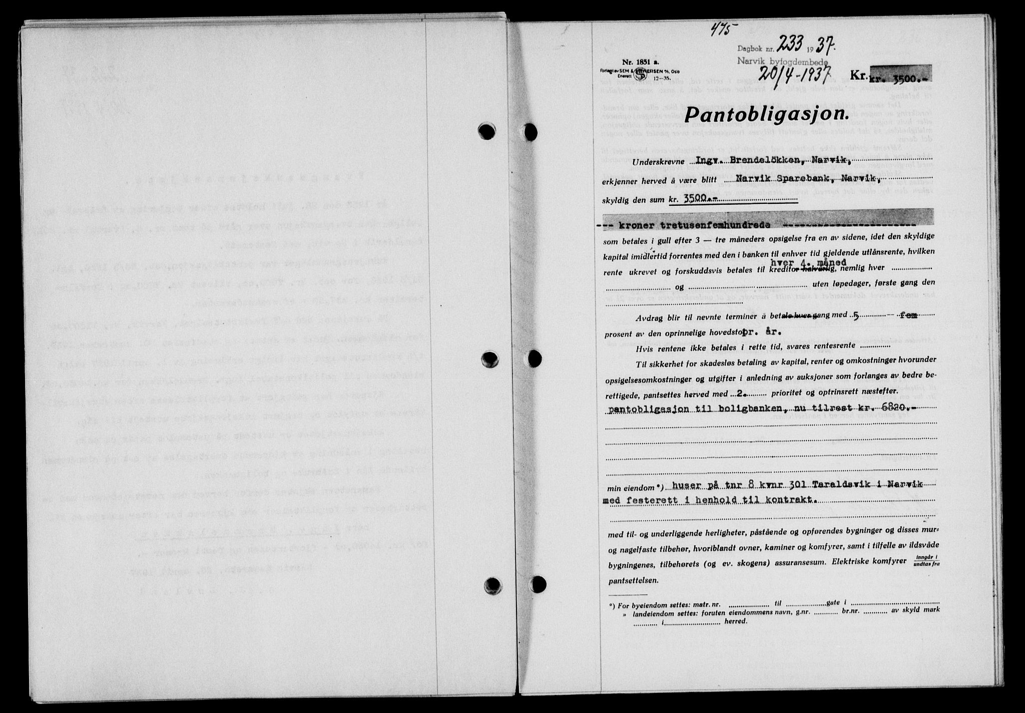 Narvik sorenskriveri, SAT/A-0002/1/2/2C/2Ca/L0011: Mortgage book no. 14, 1935-1937, Deed date: 20.04.1937