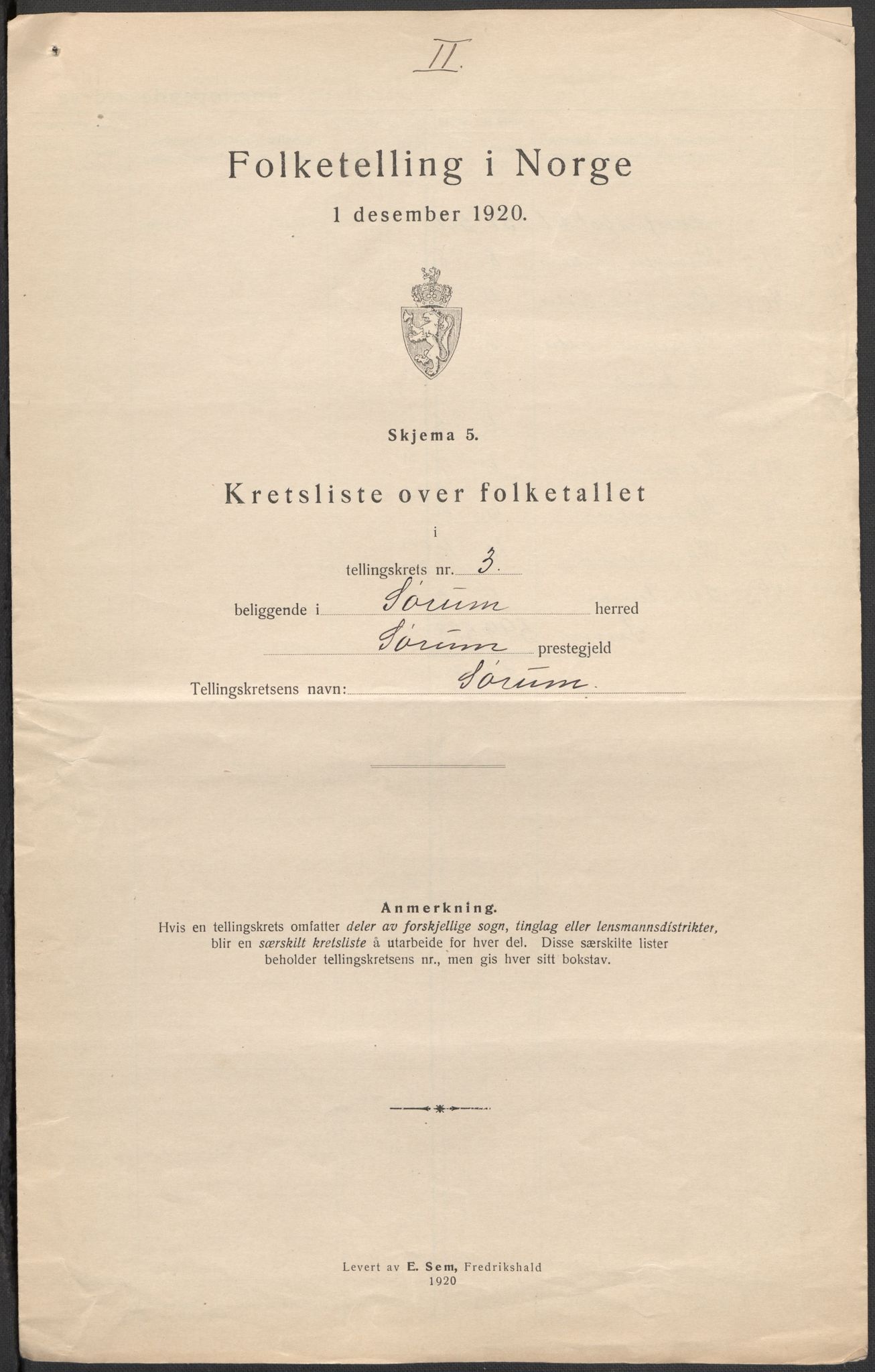 SAO, 1920 census for Sørum, 1920, p. 13