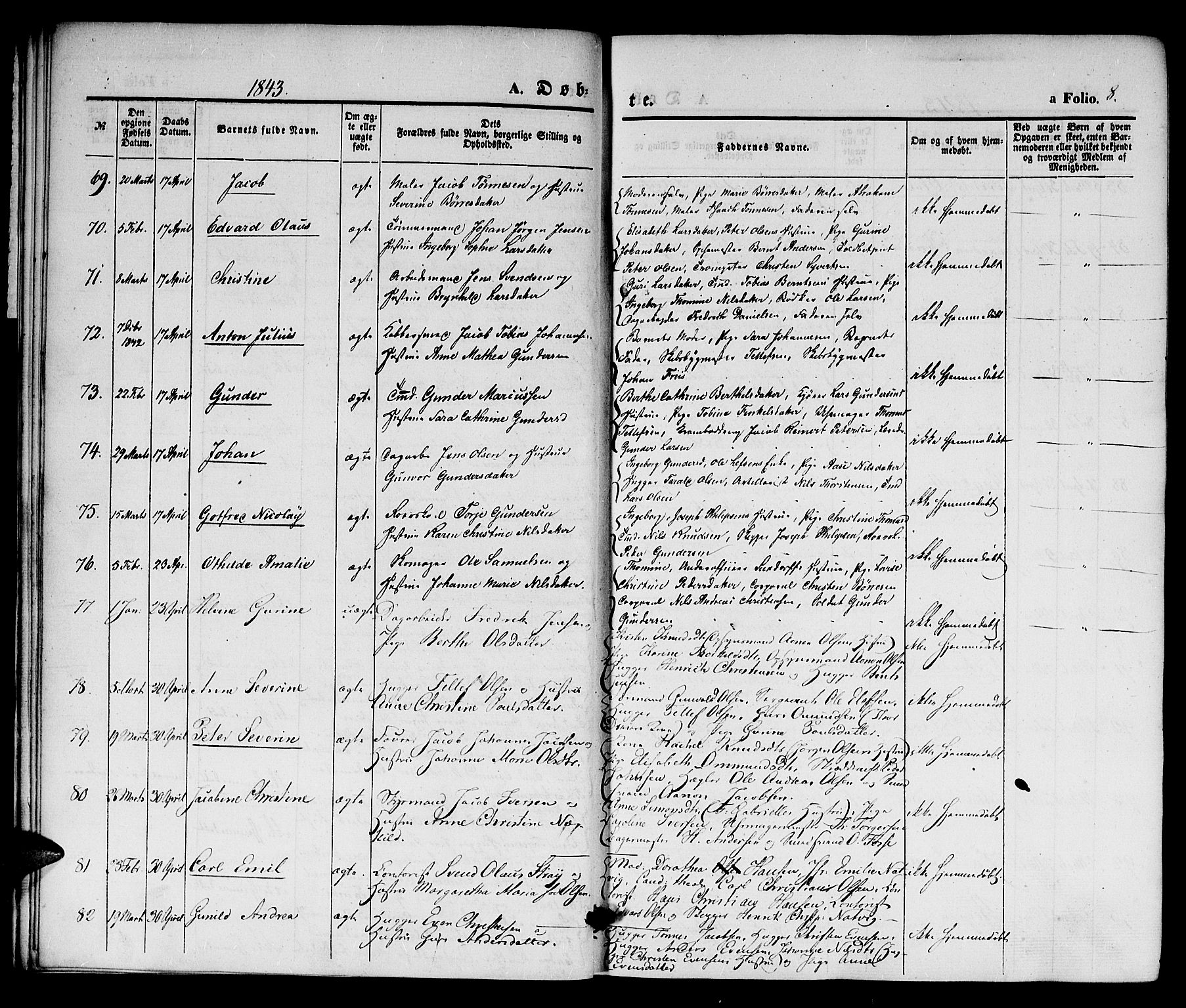 Kristiansand domprosti, AV/SAK-1112-0006/F/Fb/L0010: Parish register (copy) no. B 10, 1843-1850, p. 8