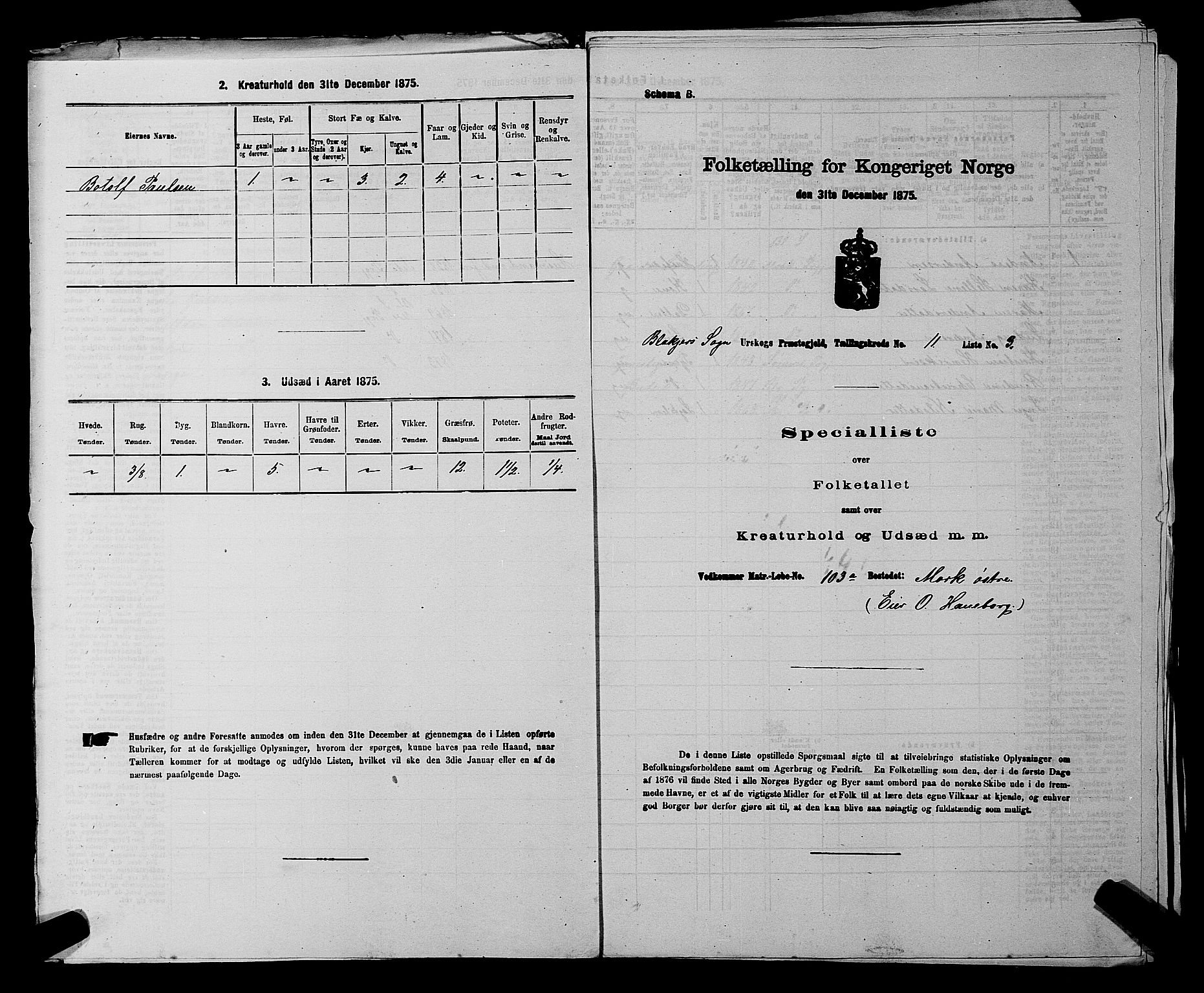 RA, 1875 census for 0224P Aurskog, 1875, p. 1061