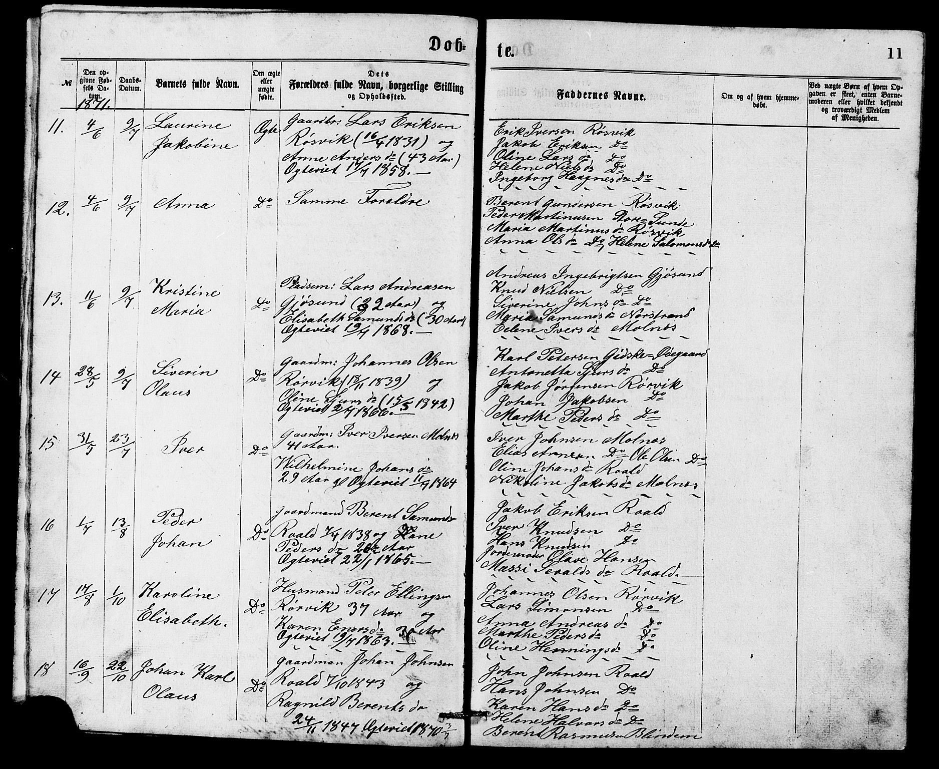 Ministerialprotokoller, klokkerbøker og fødselsregistre - Møre og Romsdal, AV/SAT-A-1454/537/L0521: Parish register (copy) no. 537C02, 1869-1888, p. 11