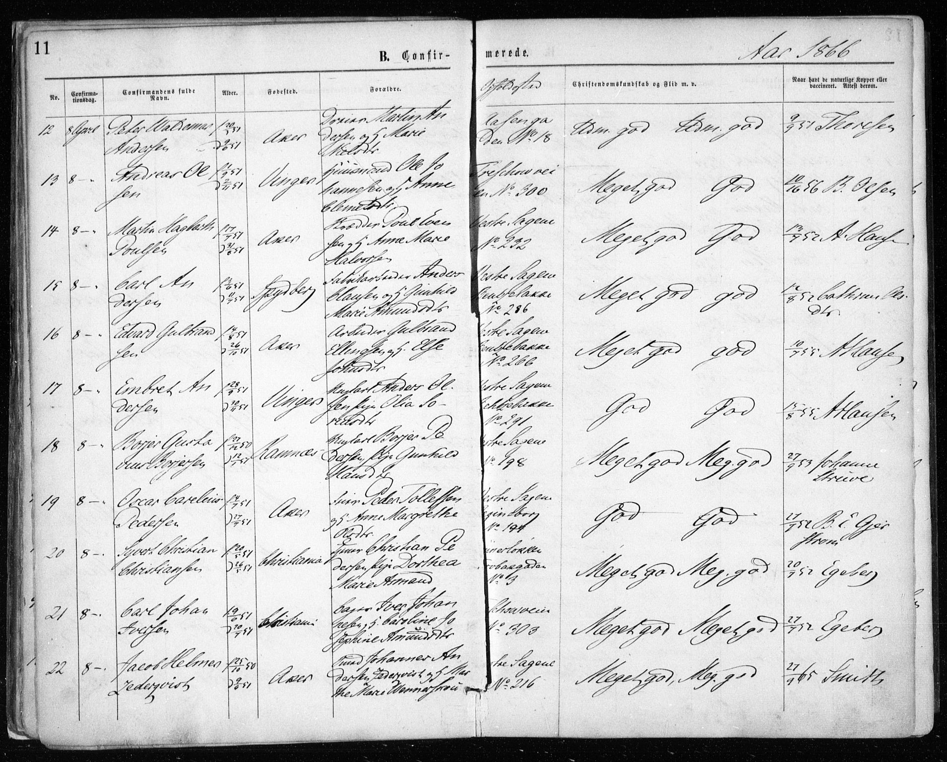 Gamle Aker prestekontor Kirkebøker, AV/SAO-A-10617a/F/L0003: Parish register (official) no. 3, 1865-1873, p. 11