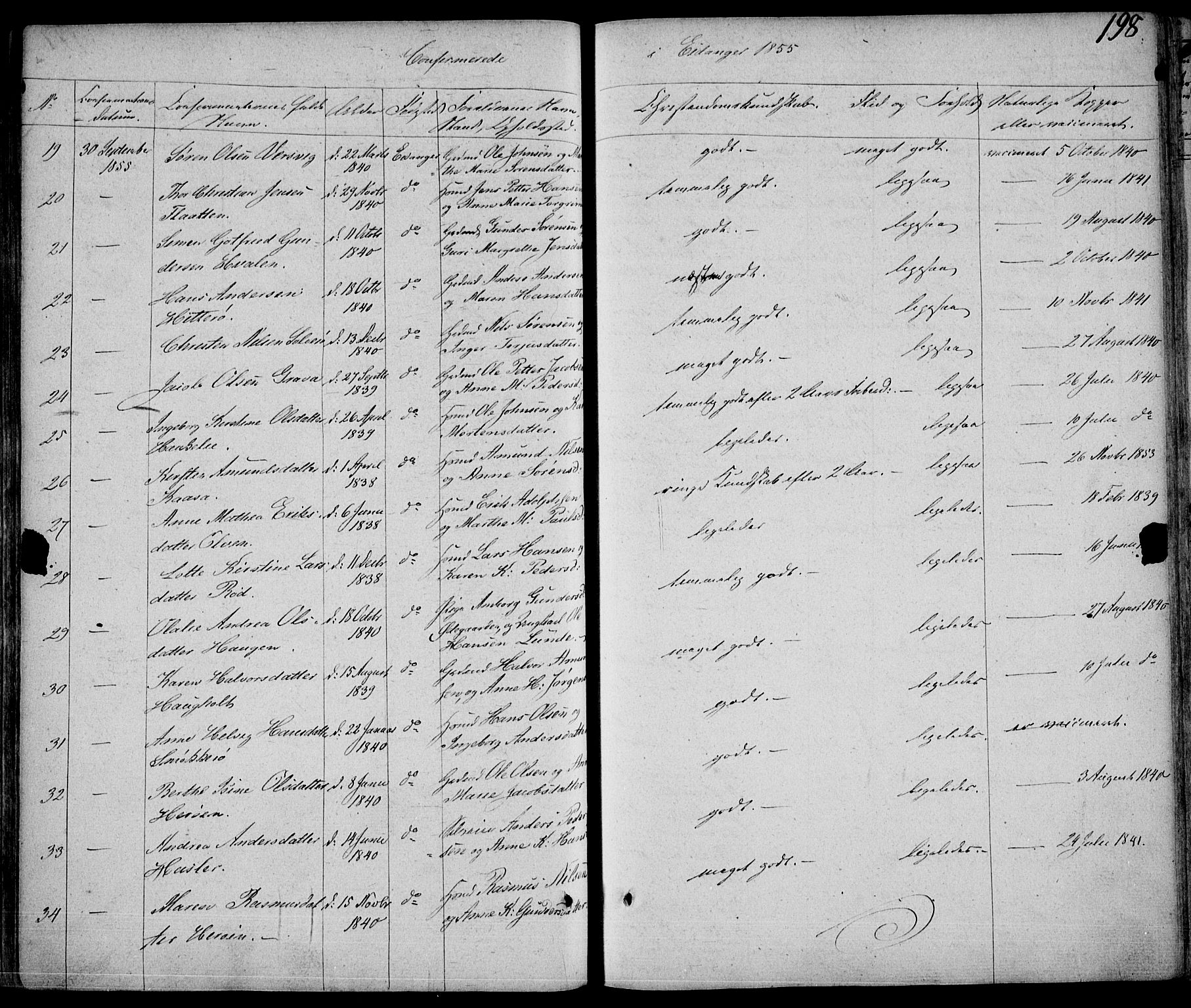 Eidanger kirkebøker, SAKO/A-261/F/Fa/L0008: Parish register (official) no. 8, 1831-1858, p. 198