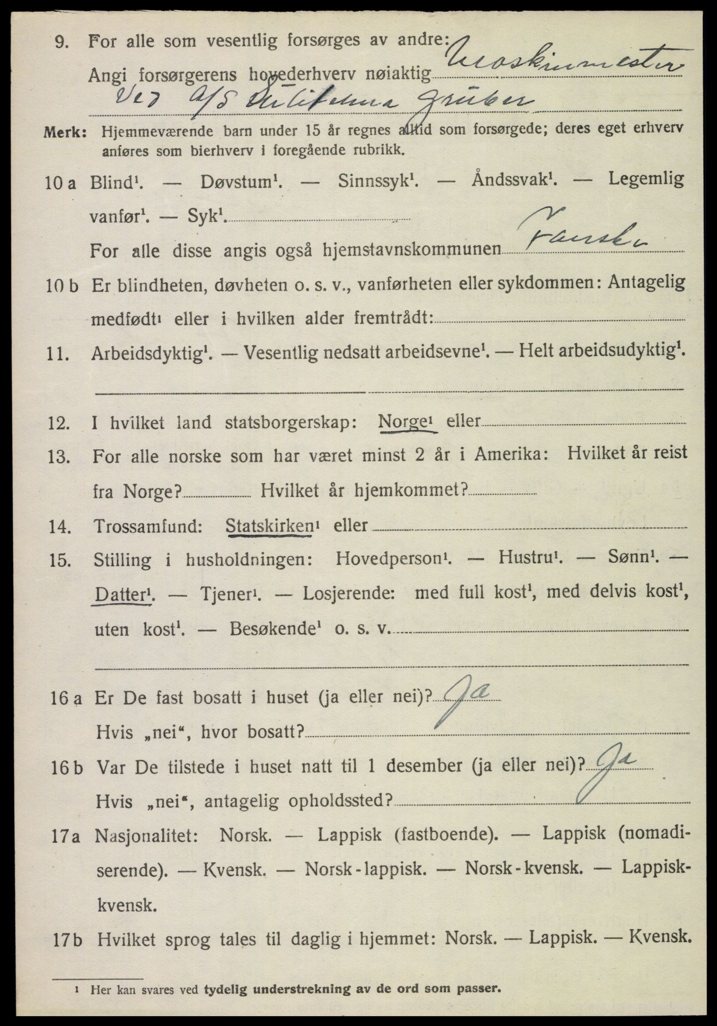 SAT, 1920 census for Fauske, 1920, p. 3513