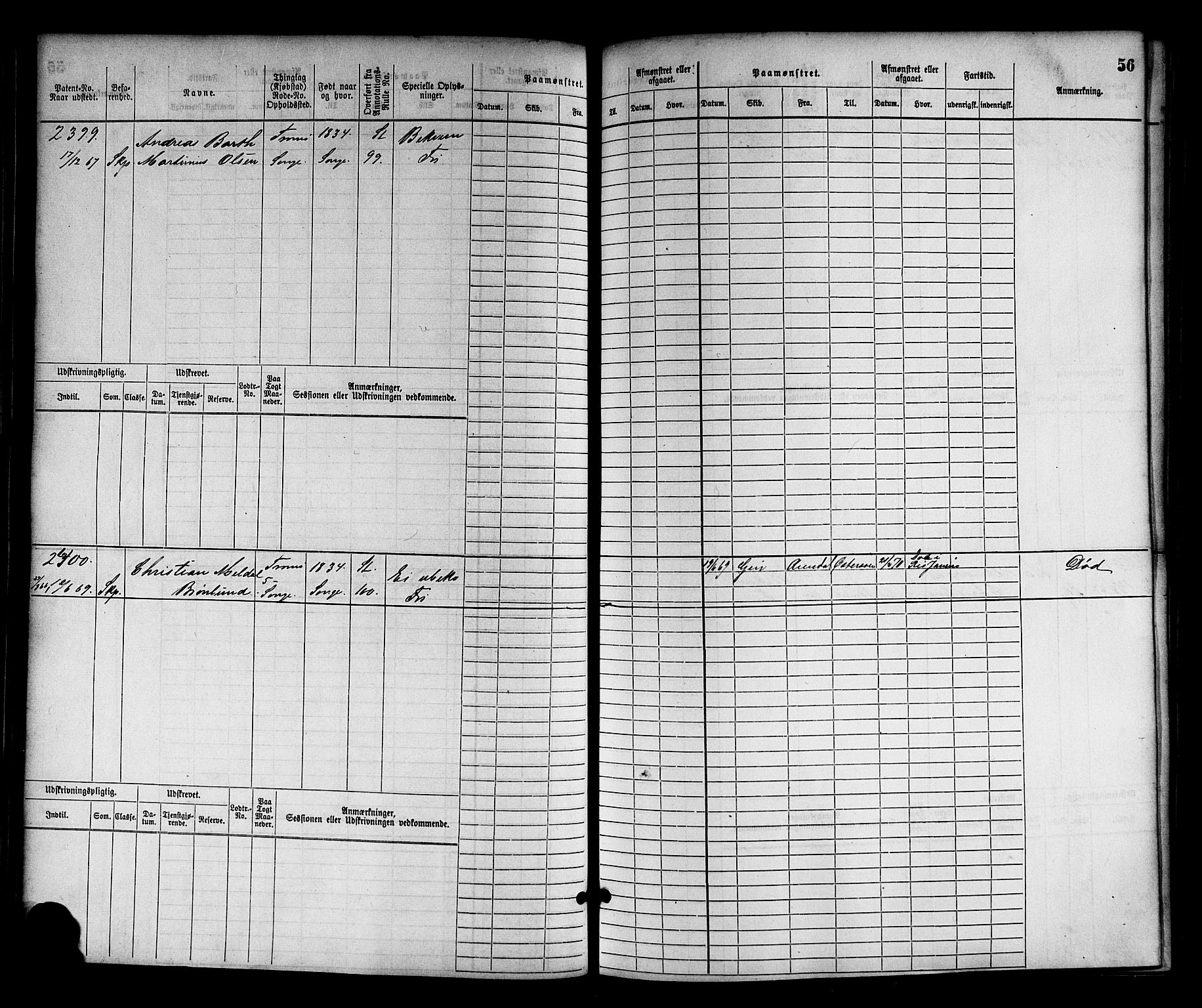 Arendal mønstringskrets, SAK/2031-0012/F/Fb/L0013: Hovedrulle nr 2291-3044, S-11, 1868-1885, p. 57