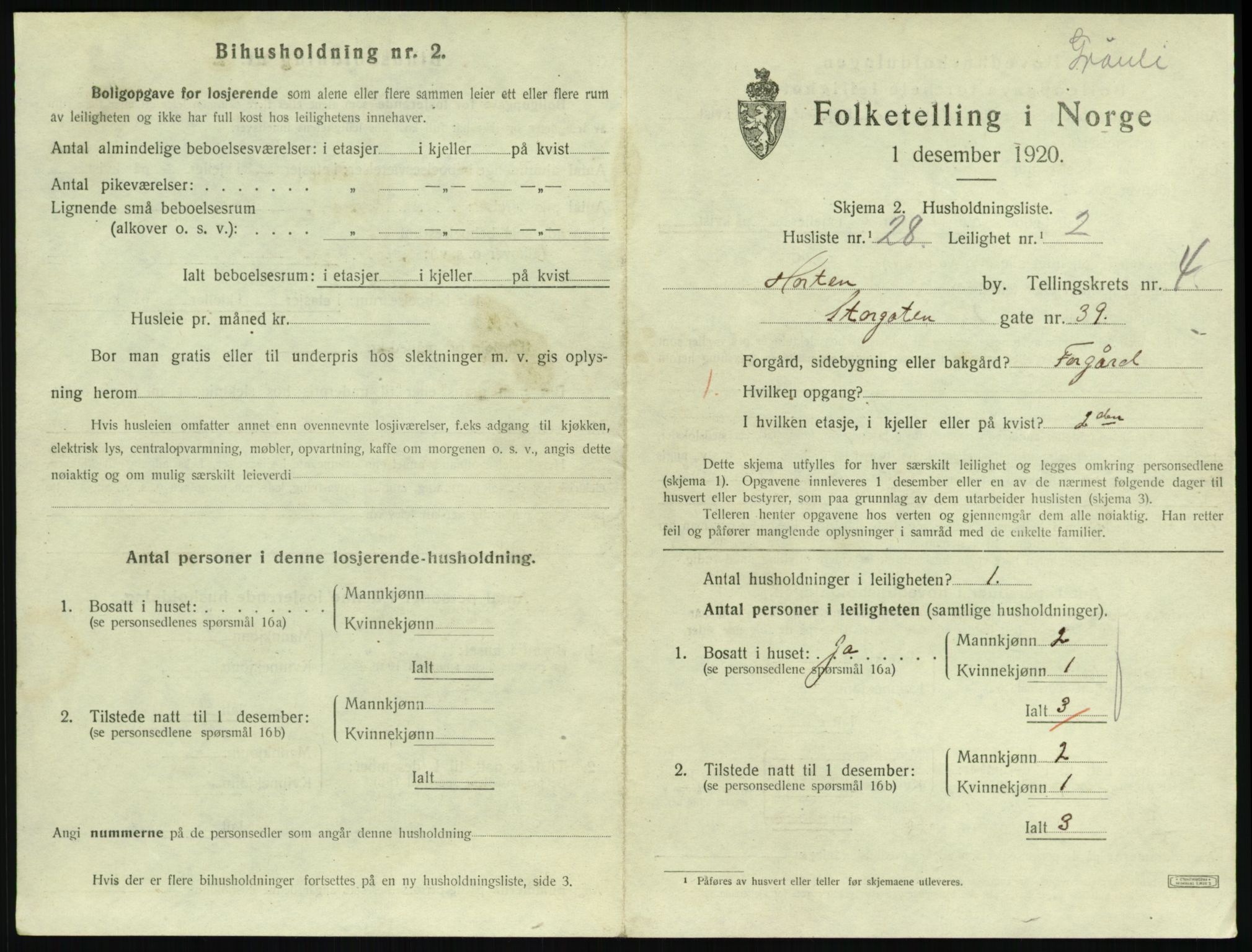 SAKO, 1920 census for Horten, 1920, p. 4937