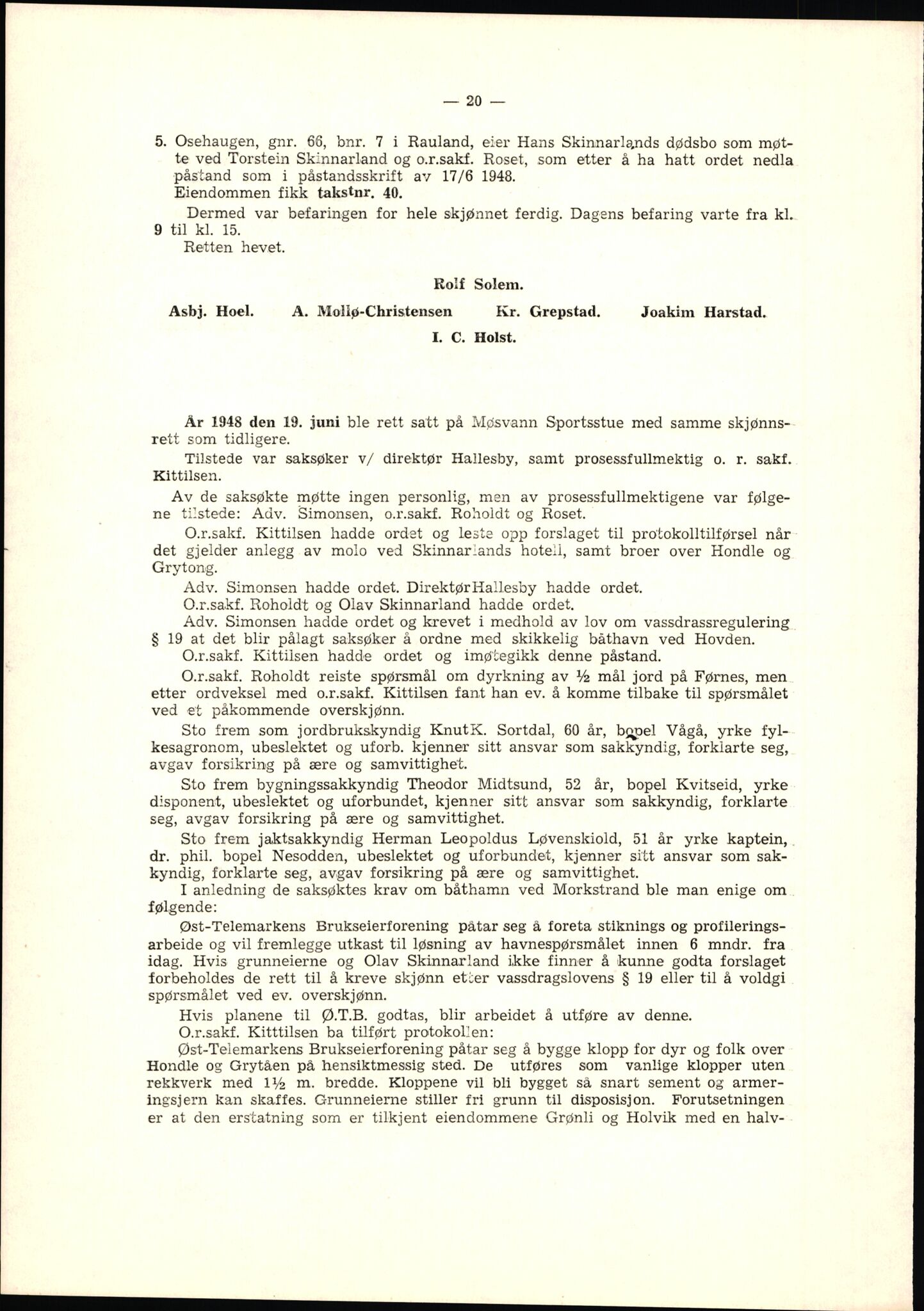 Vest-Telemark sorenskriveri, AV/SAKO-A-134/F/Fo/Fob/L0001: Skjønn/rettsbøker for kraftutbygging/veg, 1948-1963, p. 22