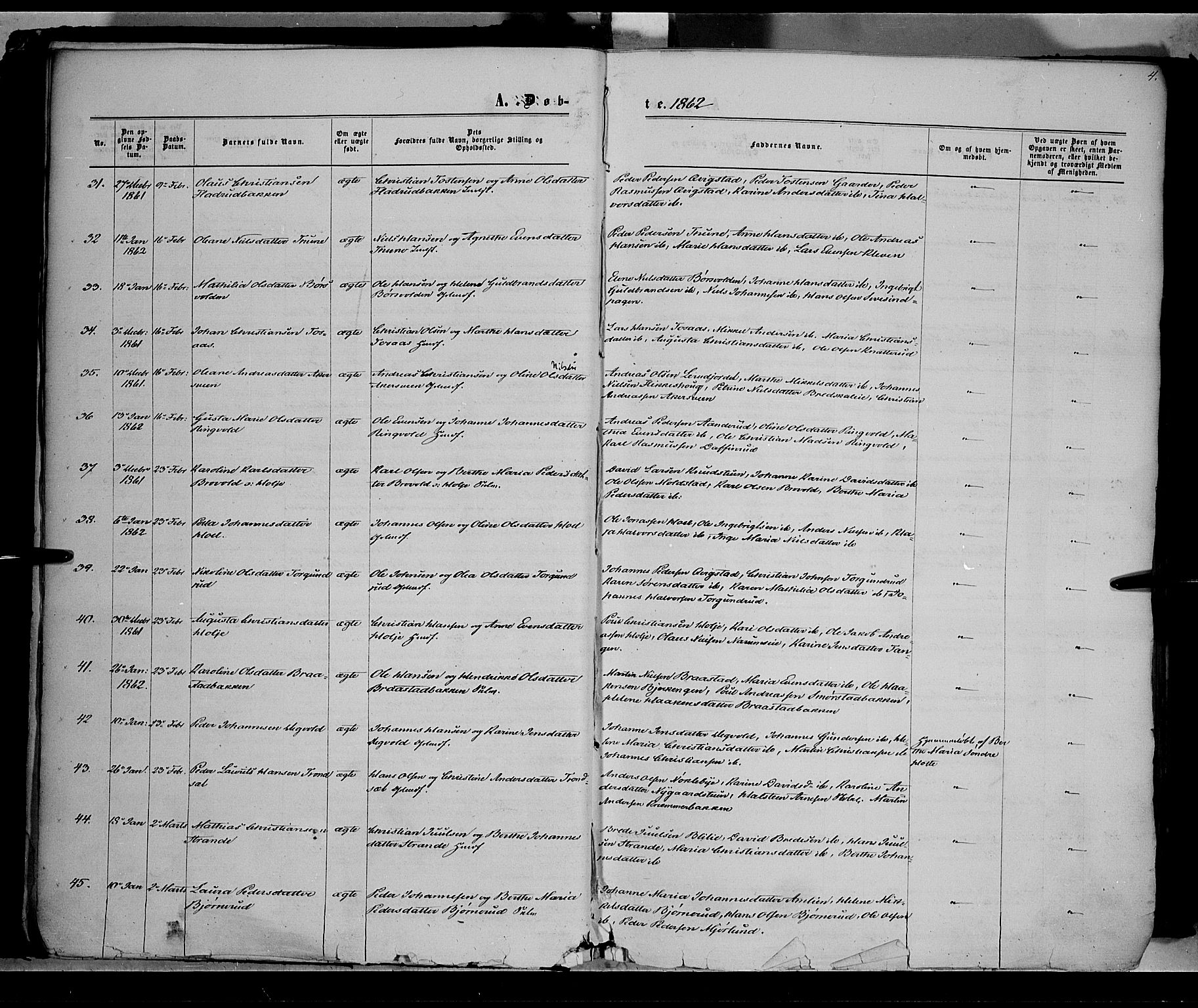 Vestre Toten prestekontor, AV/SAH-PREST-108/H/Ha/Haa/L0007: Parish register (official) no. 7, 1862-1869, p. 4