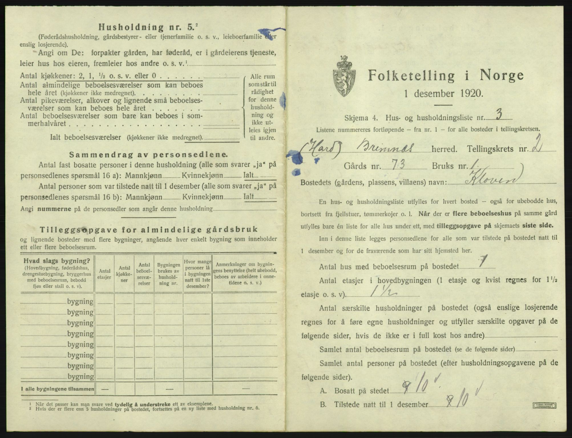 SAB, 1920 census for Bremnes, 1920, p. 80