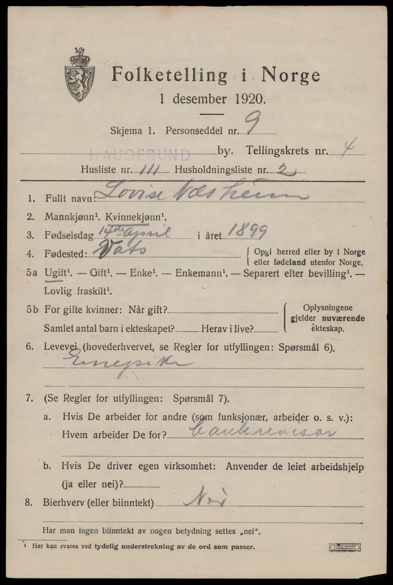 SAST, 1920 census for Haugesund, 1920, p. 17441