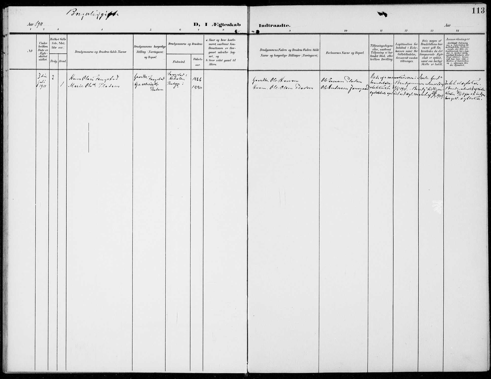 Sel prestekontor, SAH/PREST-074/H/Ha/Haa/L0001: Parish register (official) no. 1, 1905-1922, p. 113