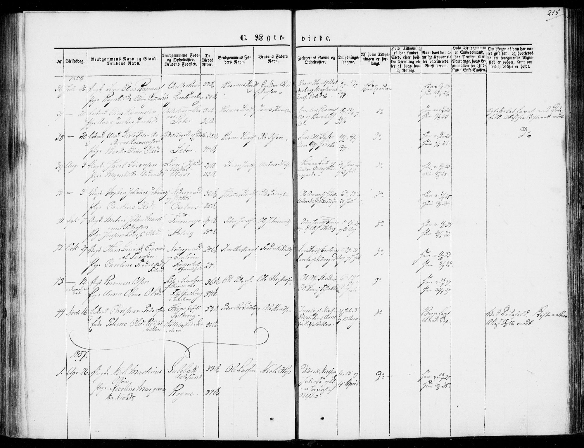 Ministerialprotokoller, klokkerbøker og fødselsregistre - Møre og Romsdal, AV/SAT-A-1454/528/L0397: Parish register (official) no. 528A08, 1848-1858, p. 215