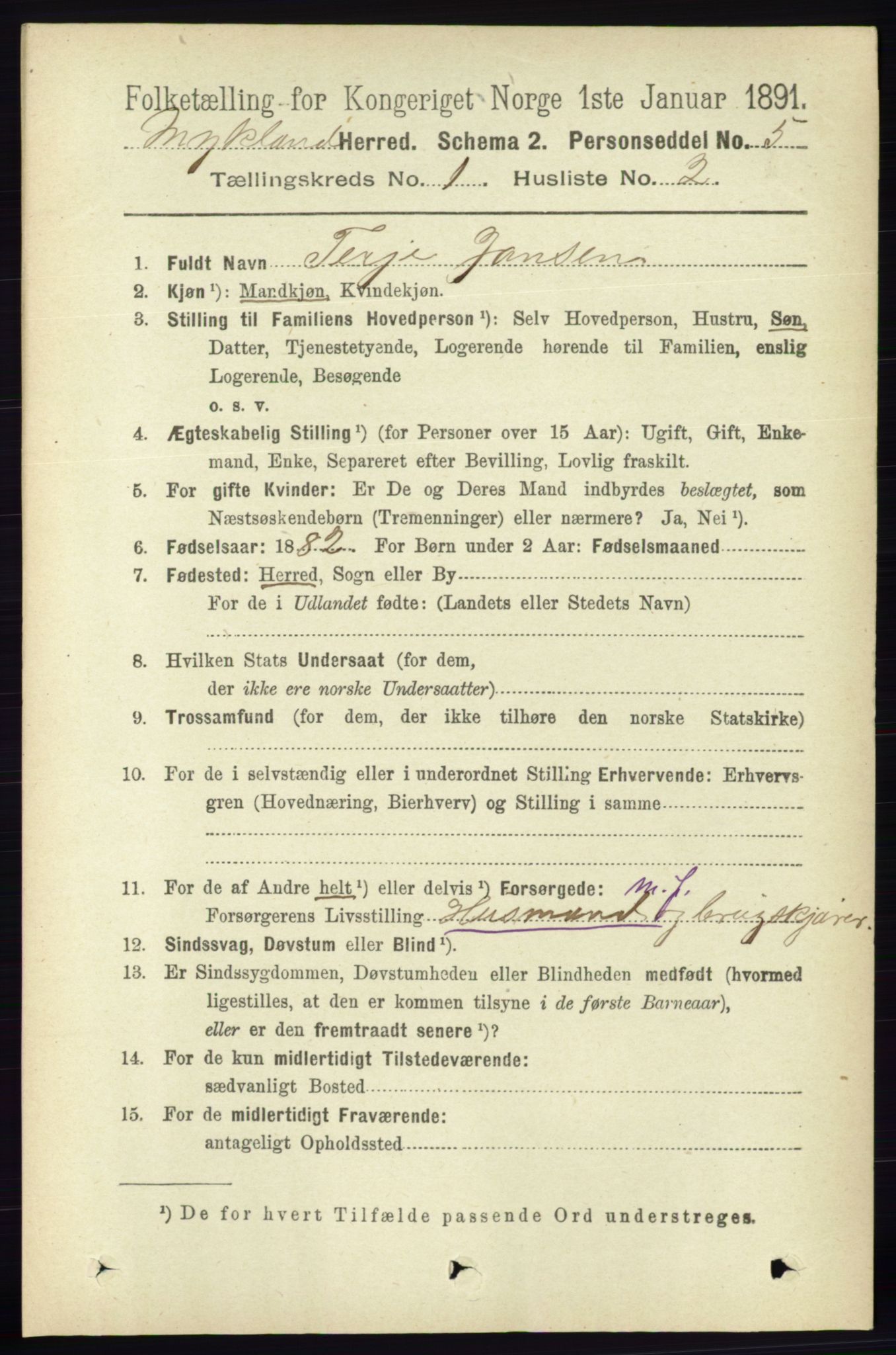 RA, 1891 census for 0932 Mykland, 1891, p. 56