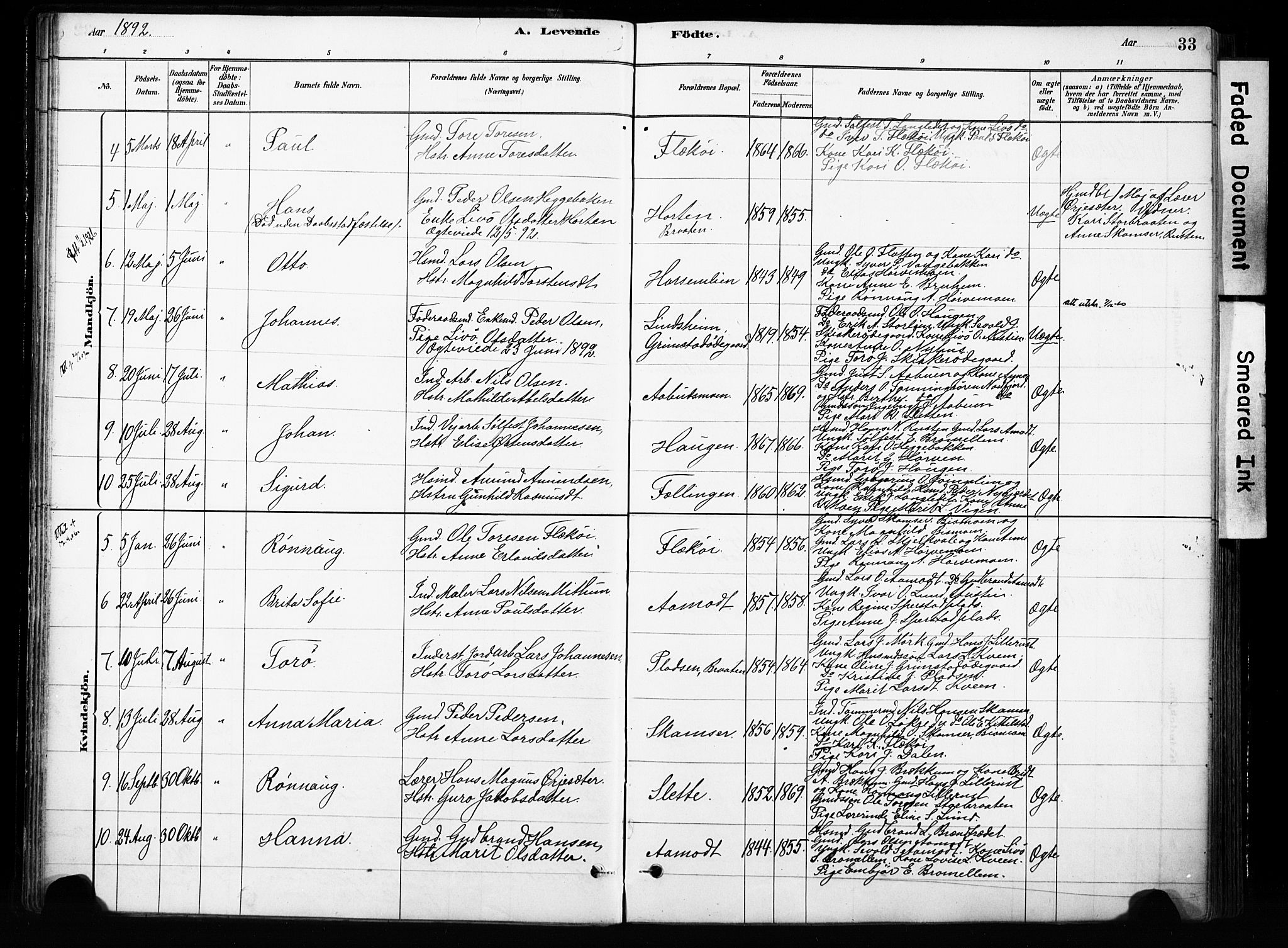 Skjåk prestekontor, SAH/PREST-072/H/Ha/Haa/L0004: Parish register (official) no. 4, 1880-1904, p. 33