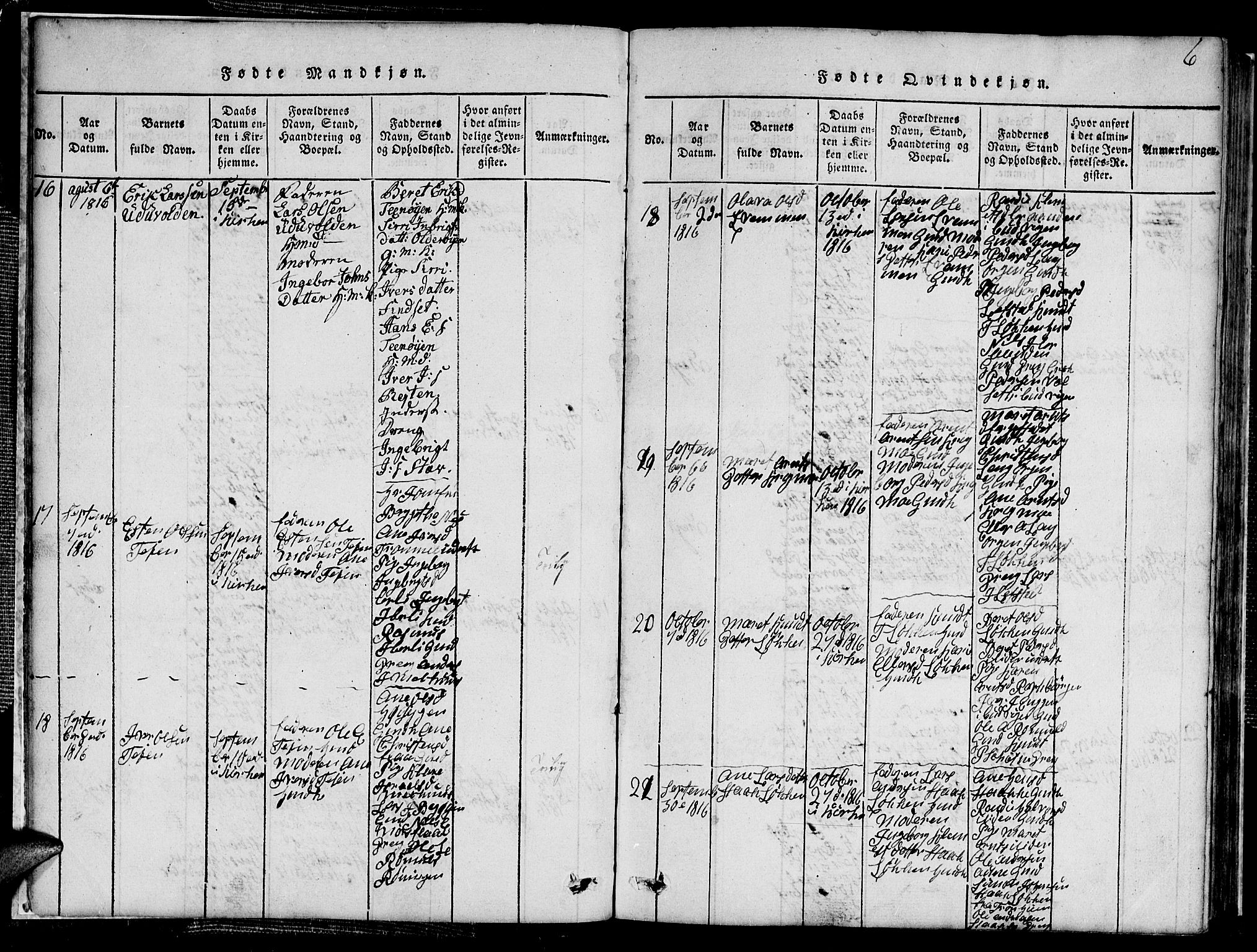 Ministerialprotokoller, klokkerbøker og fødselsregistre - Sør-Trøndelag, AV/SAT-A-1456/691/L1092: Parish register (copy) no. 691C03, 1816-1852, p. 6