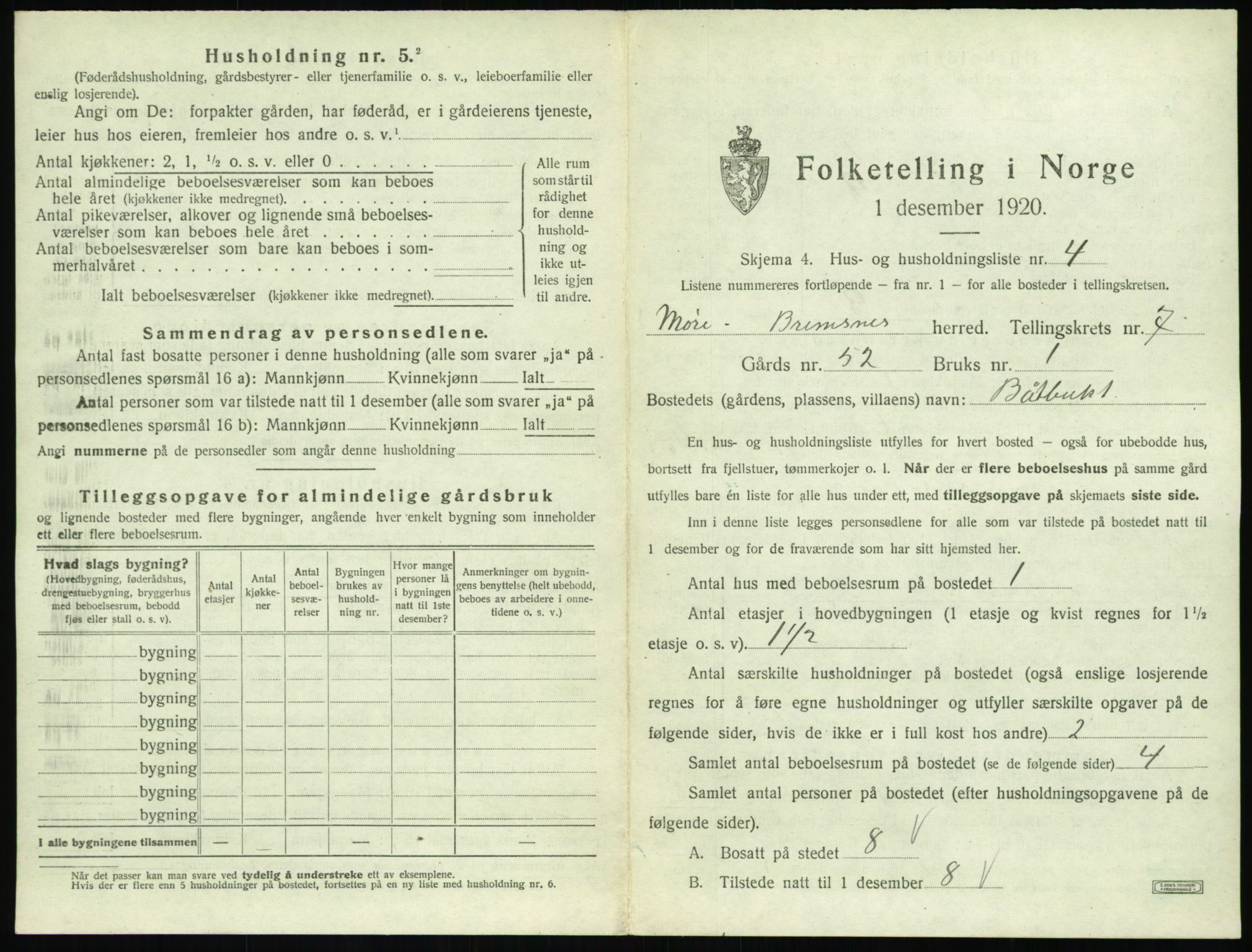 SAT, 1920 census for Bremsnes, 1920, p. 723