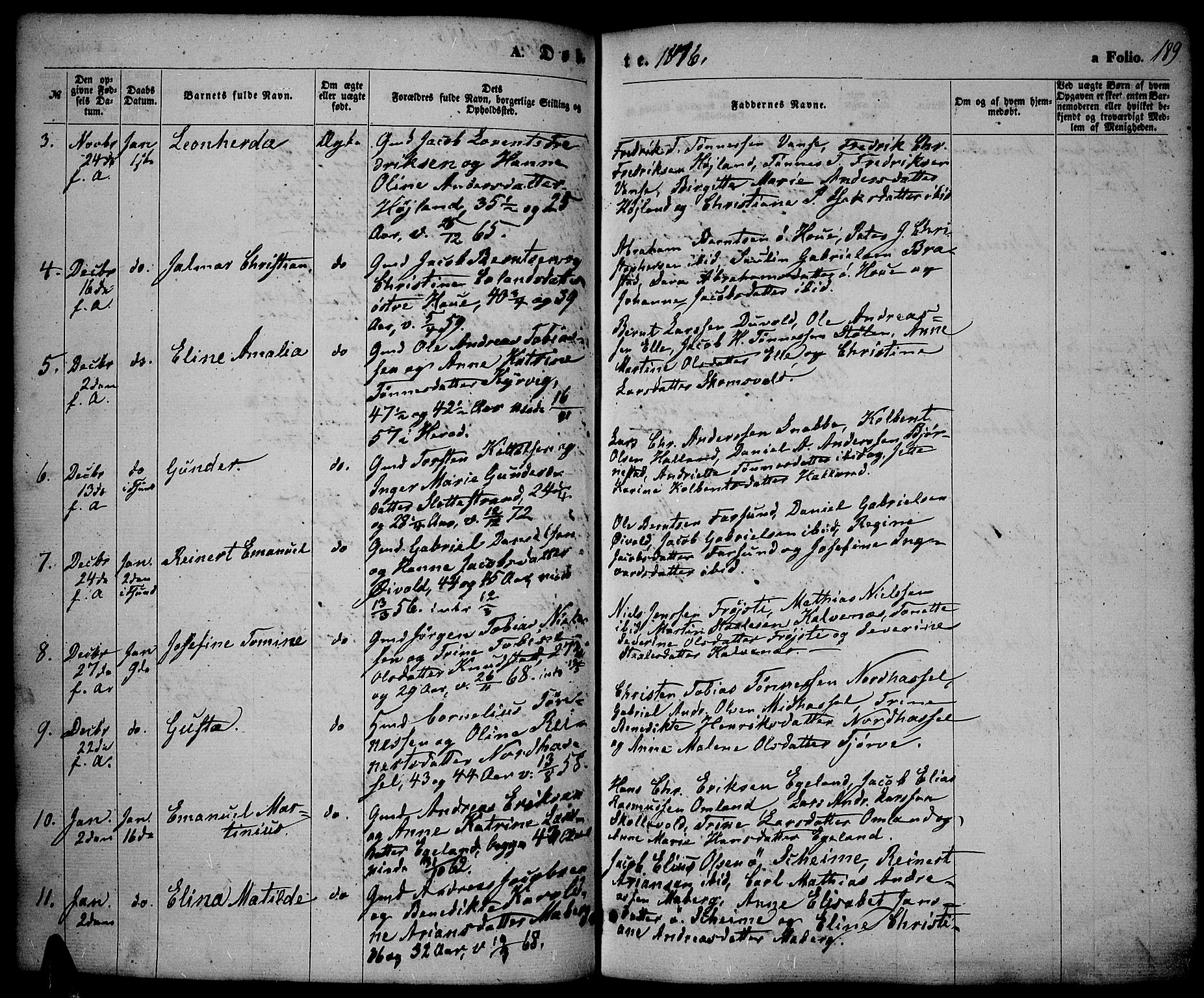 Lista sokneprestkontor, SAK/1111-0027/F/Fb/L0003: Parish register (copy) no. B 3, 1862-1877, p. 189