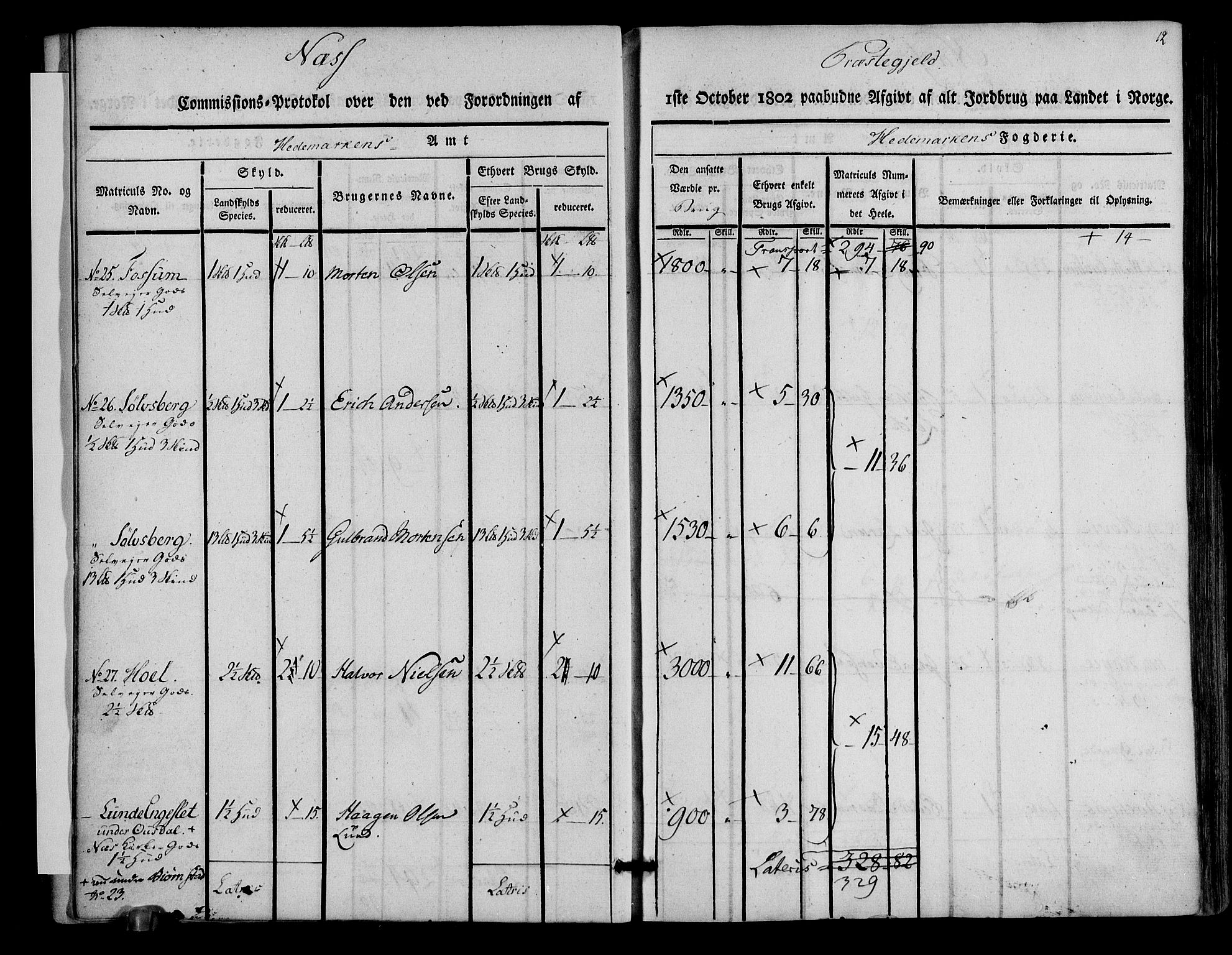 Rentekammeret inntil 1814, Realistisk ordnet avdeling, AV/RA-EA-4070/N/Ne/Nea/L0033: Hedmark fogderi. Kommisjonsprotokoll, 1803, p. 12