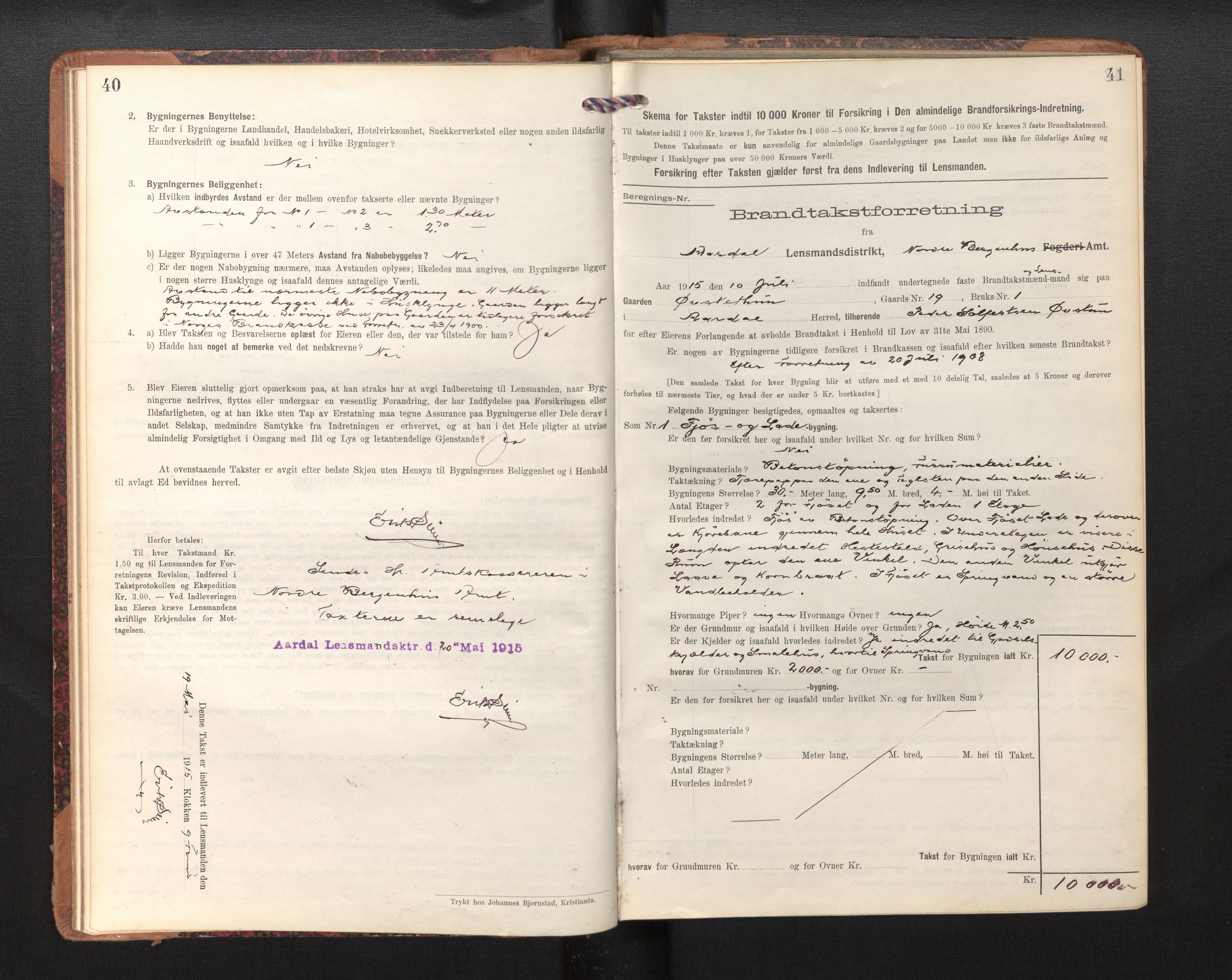 Lensmannen i Årdal, AV/SAB-A-30501/0012/L0009: Branntakstprotokoll, skjematakst, 1914-1926, p. 40-41