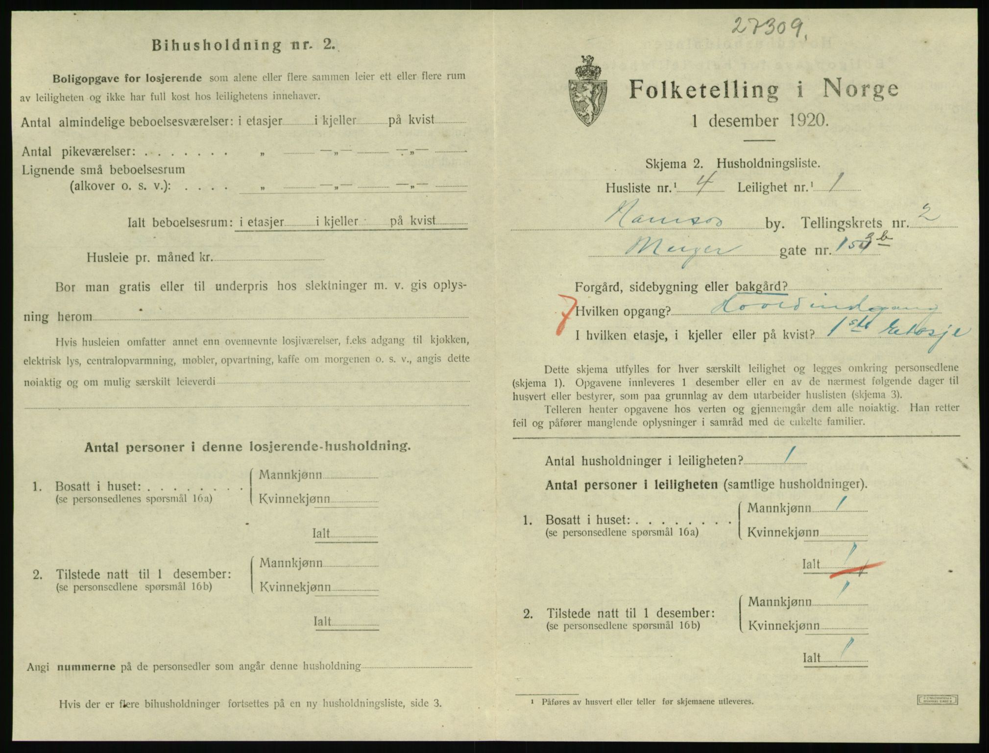 SAT, 1920 census for Namsos, 1920, p. 985