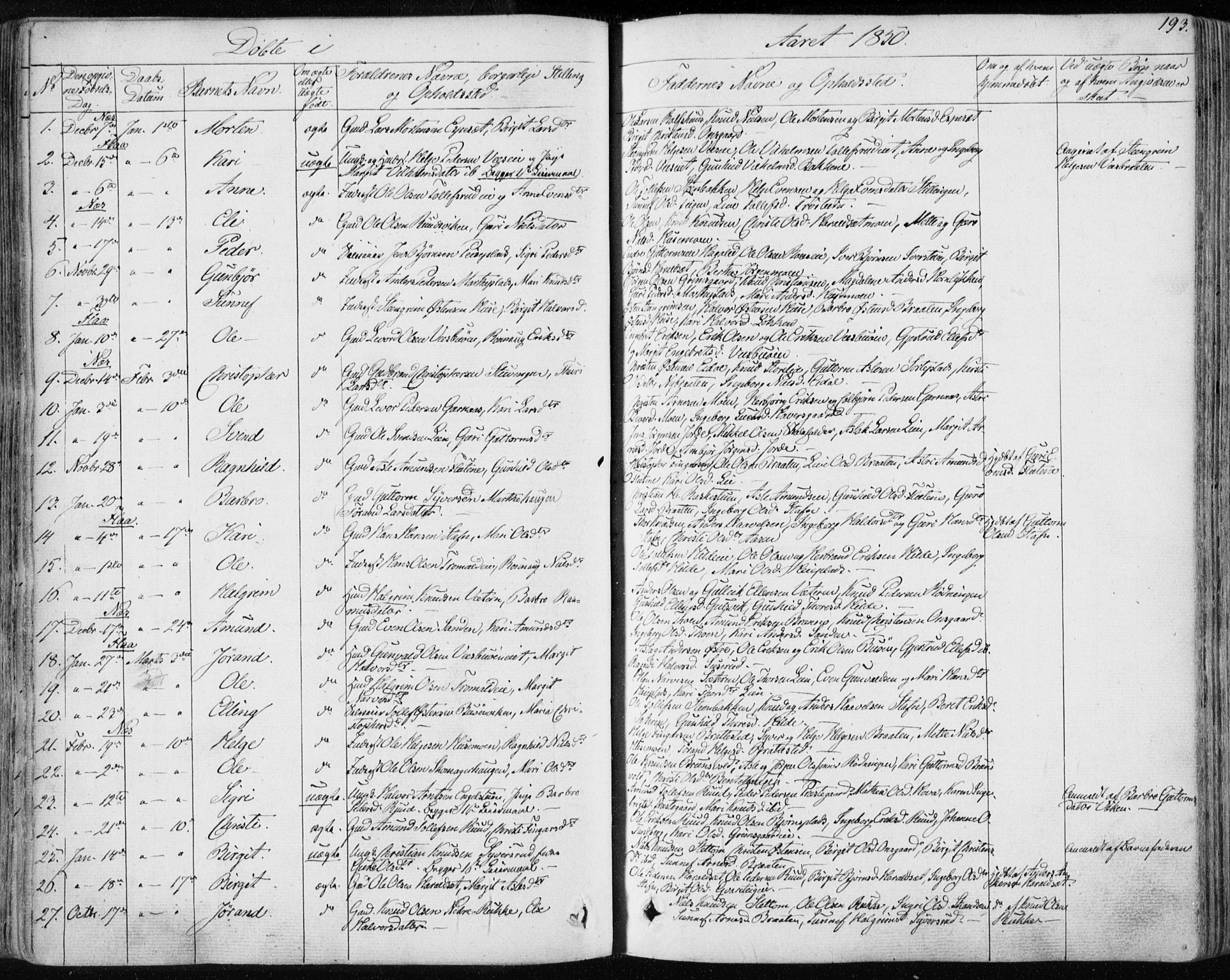 Nes kirkebøker, AV/SAKO-A-236/F/Fa/L0009: Parish register (official) no. 9, 1834-1863, p. 193