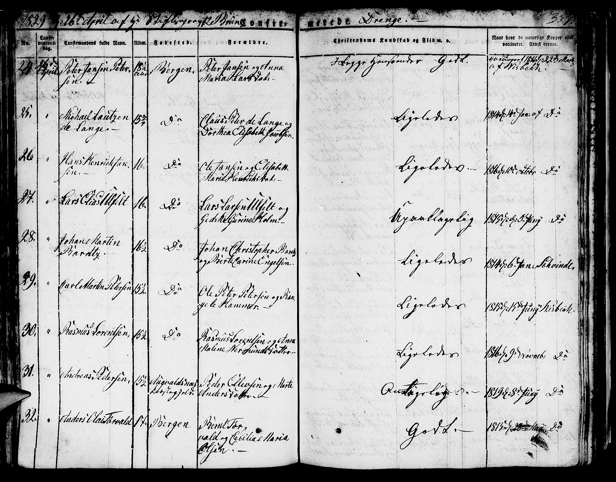 Domkirken sokneprestembete, AV/SAB-A-74801/H/Hab/L0002: Parish register (copy) no. A 2, 1821-1839, p. 357