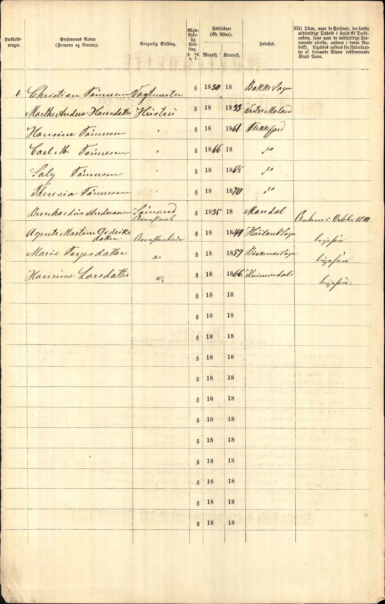 RA, 1870 census for 1004 Flekkefjord, 1870, p. 275