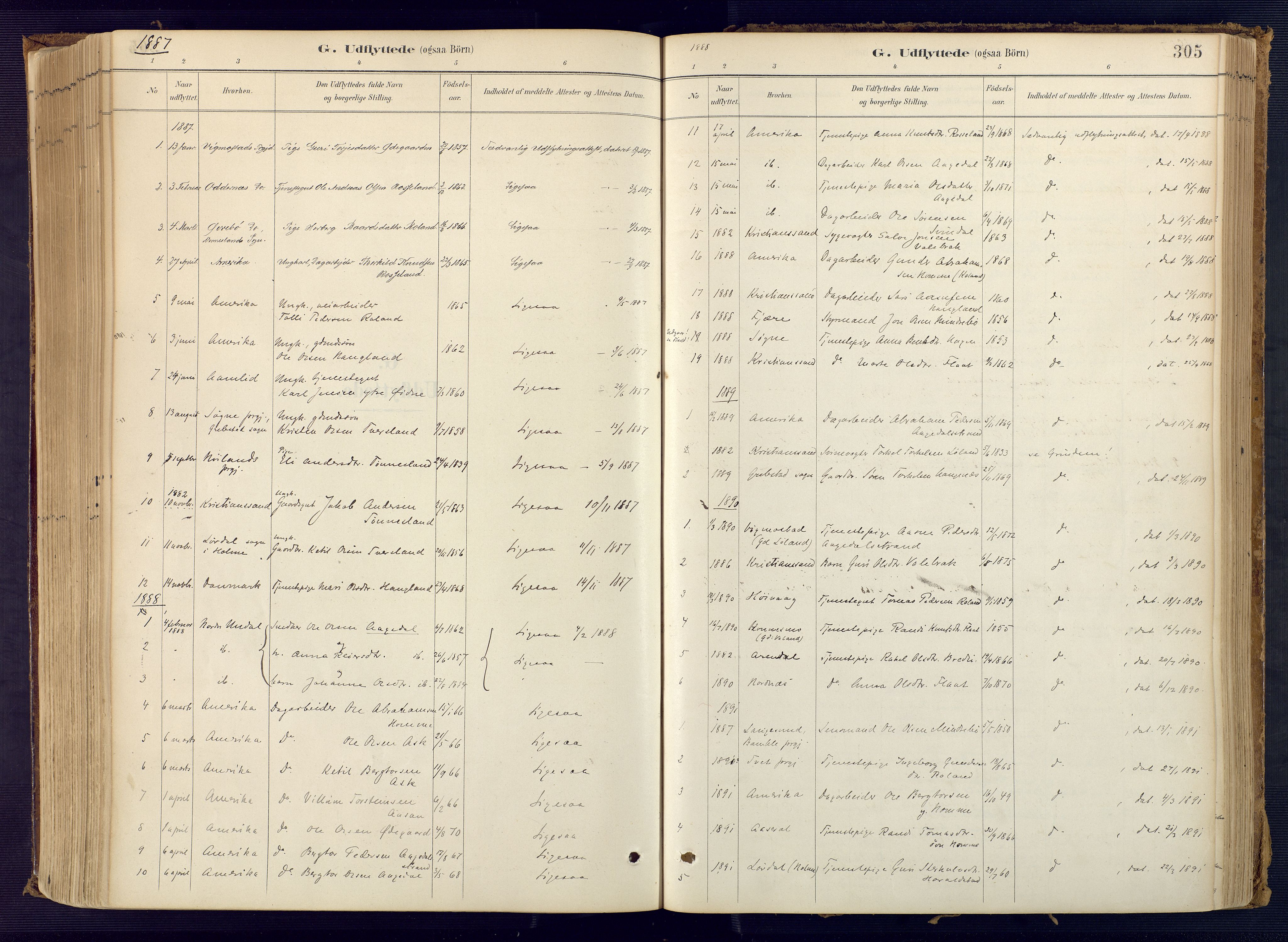 Bjelland sokneprestkontor, SAK/1111-0005/F/Fa/Faa/L0004: Parish register (official) no. A 4, 1887-1923, p. 305