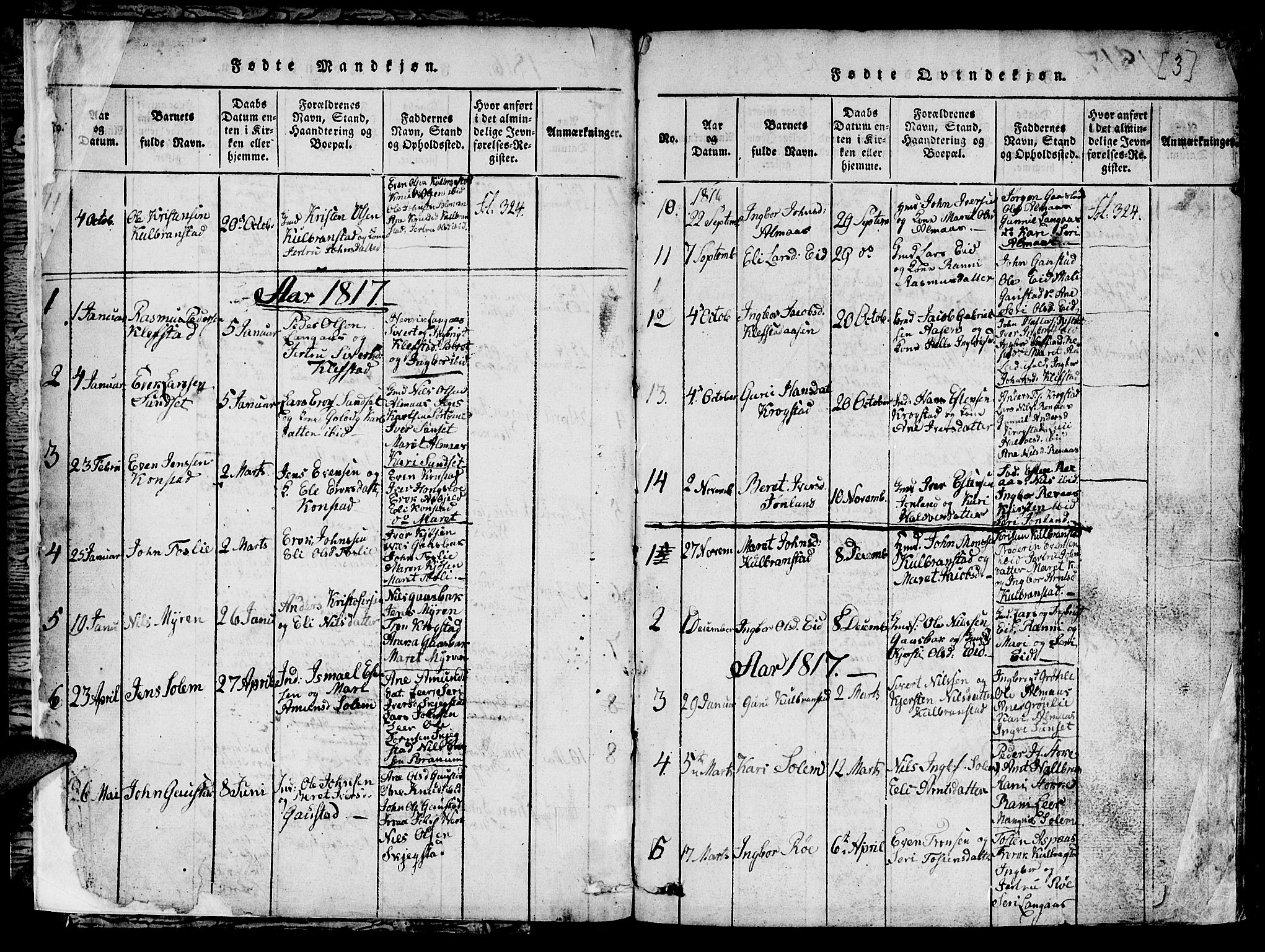 Ministerialprotokoller, klokkerbøker og fødselsregistre - Sør-Trøndelag, SAT/A-1456/694/L1130: Parish register (copy) no. 694C02, 1816-1857, p. 3