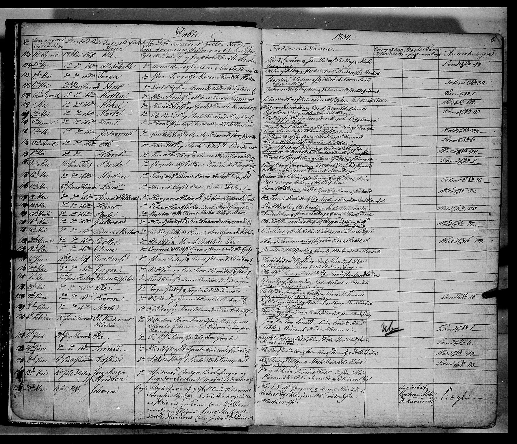 Land prestekontor, AV/SAH-PREST-120/H/Ha/Hab/L0002: Parish register (copy) no. 2, 1833-1849, p. 6