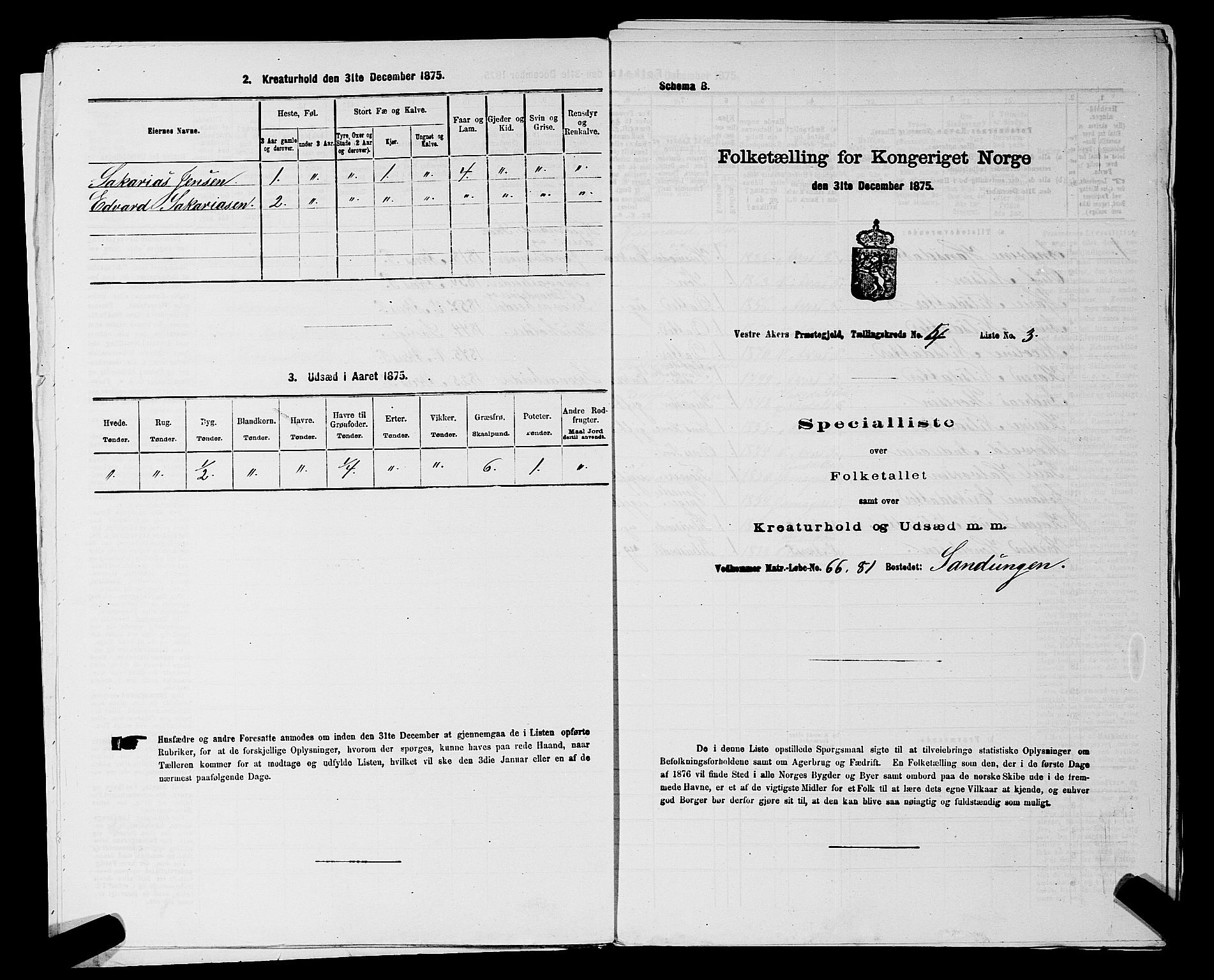 RA, 1875 census for 0218aP Vestre Aker, 1875, p. 818