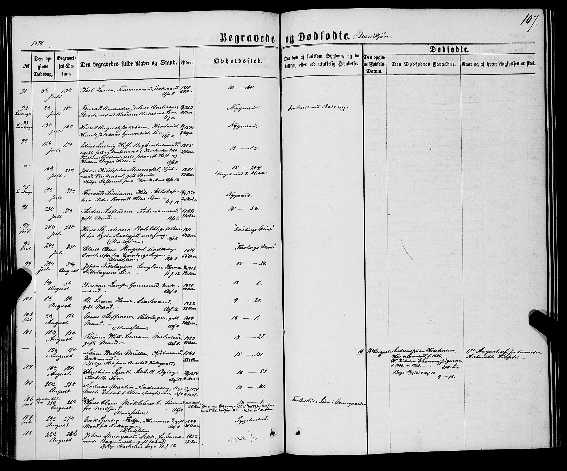 Domkirken sokneprestembete, SAB/A-74801/H/Haa/L0042: Parish register (official) no. E 3, 1863-1876, p. 107
