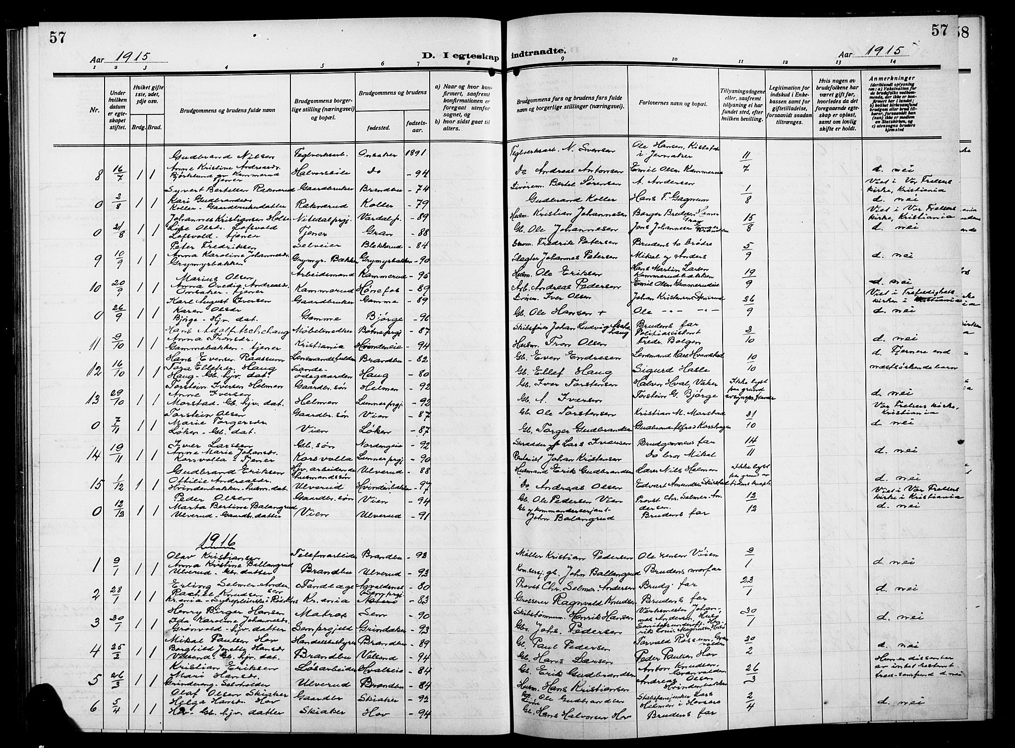 Gran prestekontor, SAH/PREST-112/H/Ha/Hab/L0007: Parish register (copy) no. 7, 1912-1917, p. 57