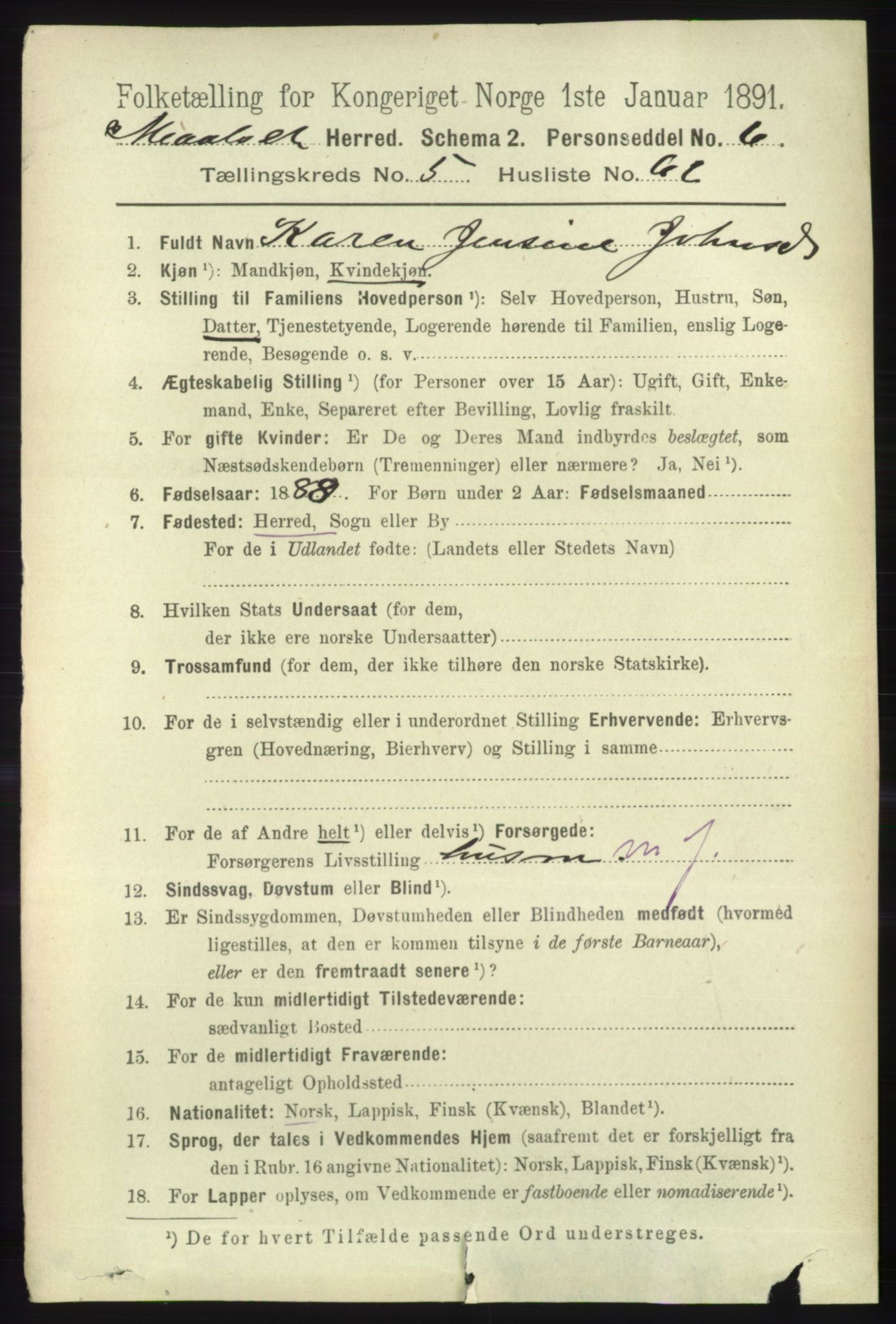 RA, 1891 census for 1924 Målselv, 1891, p. 2015