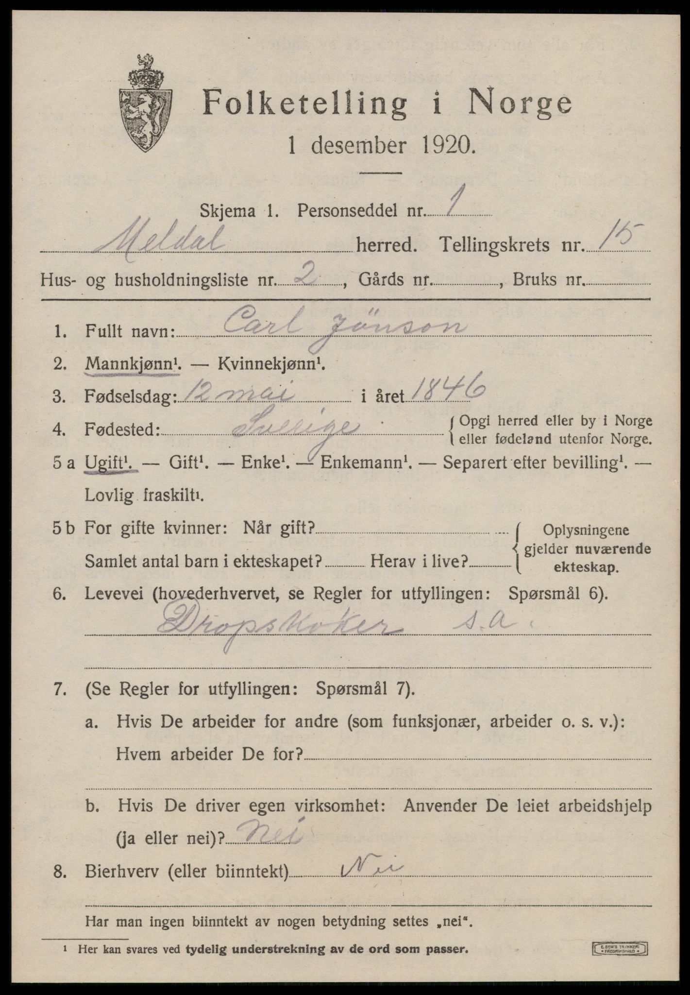 SAT, 1920 census for Meldal, 1920, p. 10483