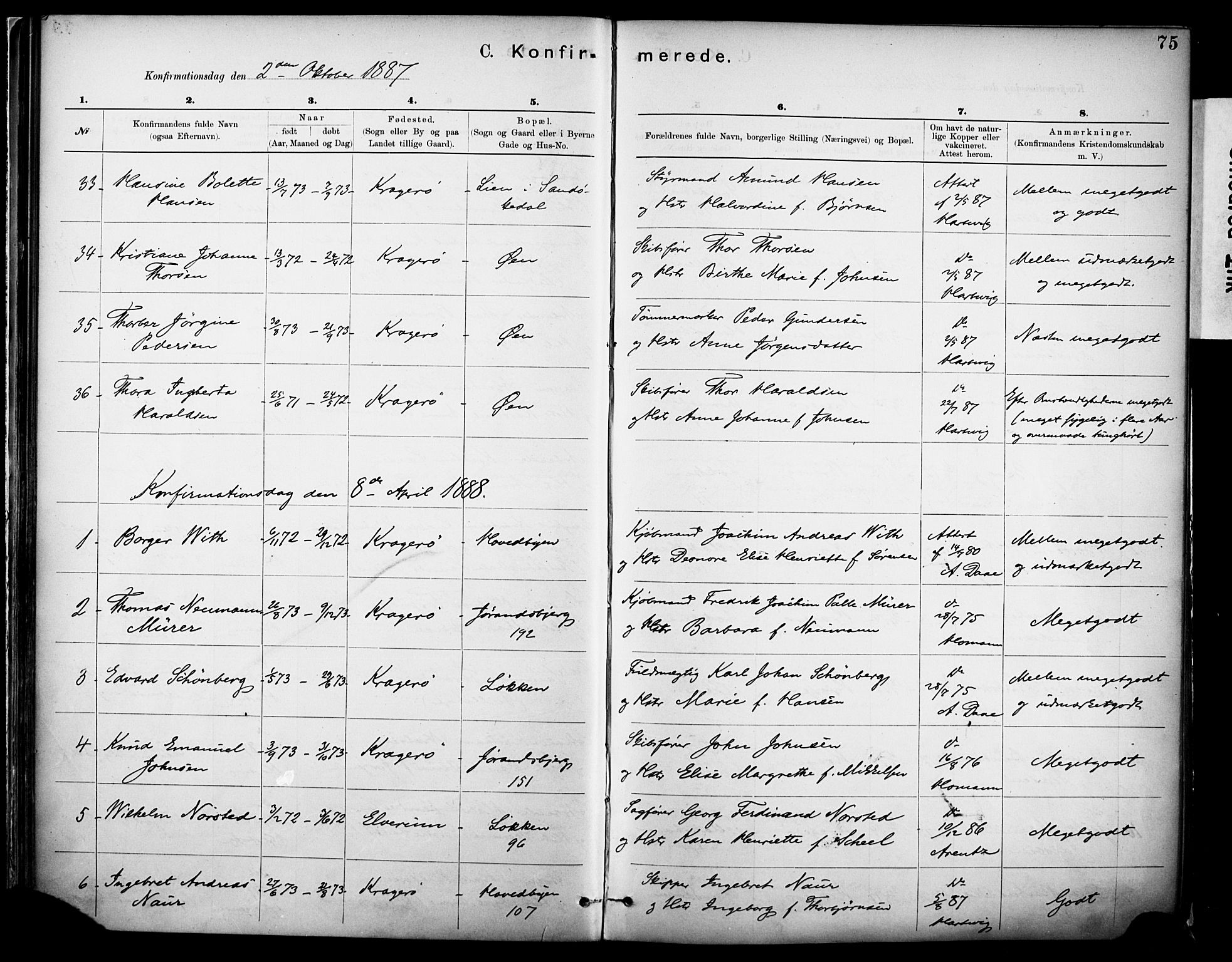 Kragerø kirkebøker, SAKO/A-278/F/Fa/L0012: Parish register (official) no. 12, 1880-1904, p. 75