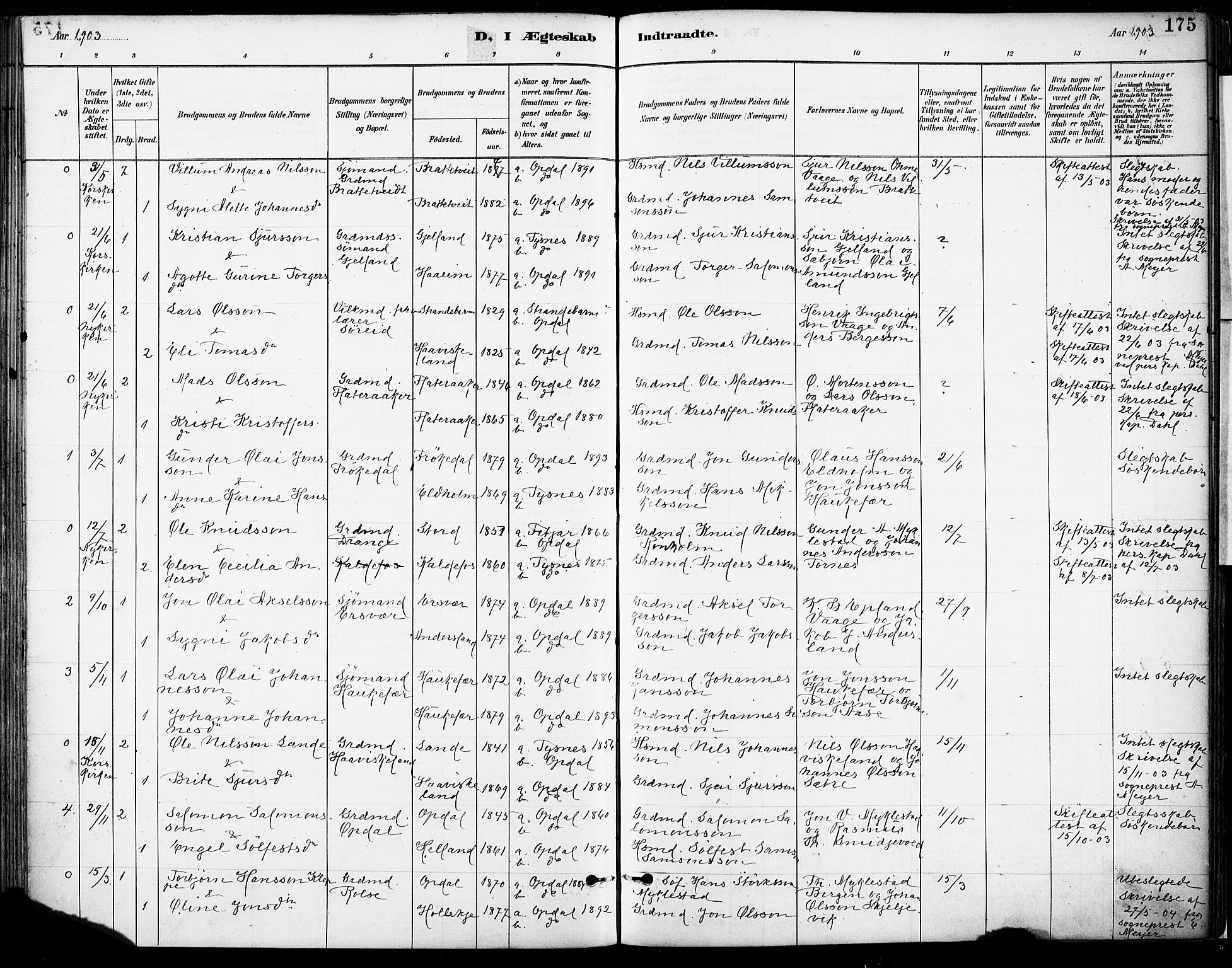 Tysnes sokneprestembete, SAB/A-78601/H/Haa: Parish register (official) no. D 1, 1887-1904, p. 175