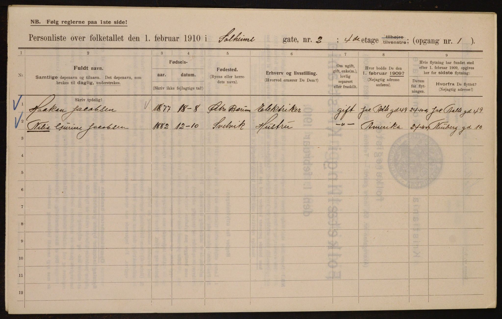 OBA, Municipal Census 1910 for Kristiania, 1910, p. 94851