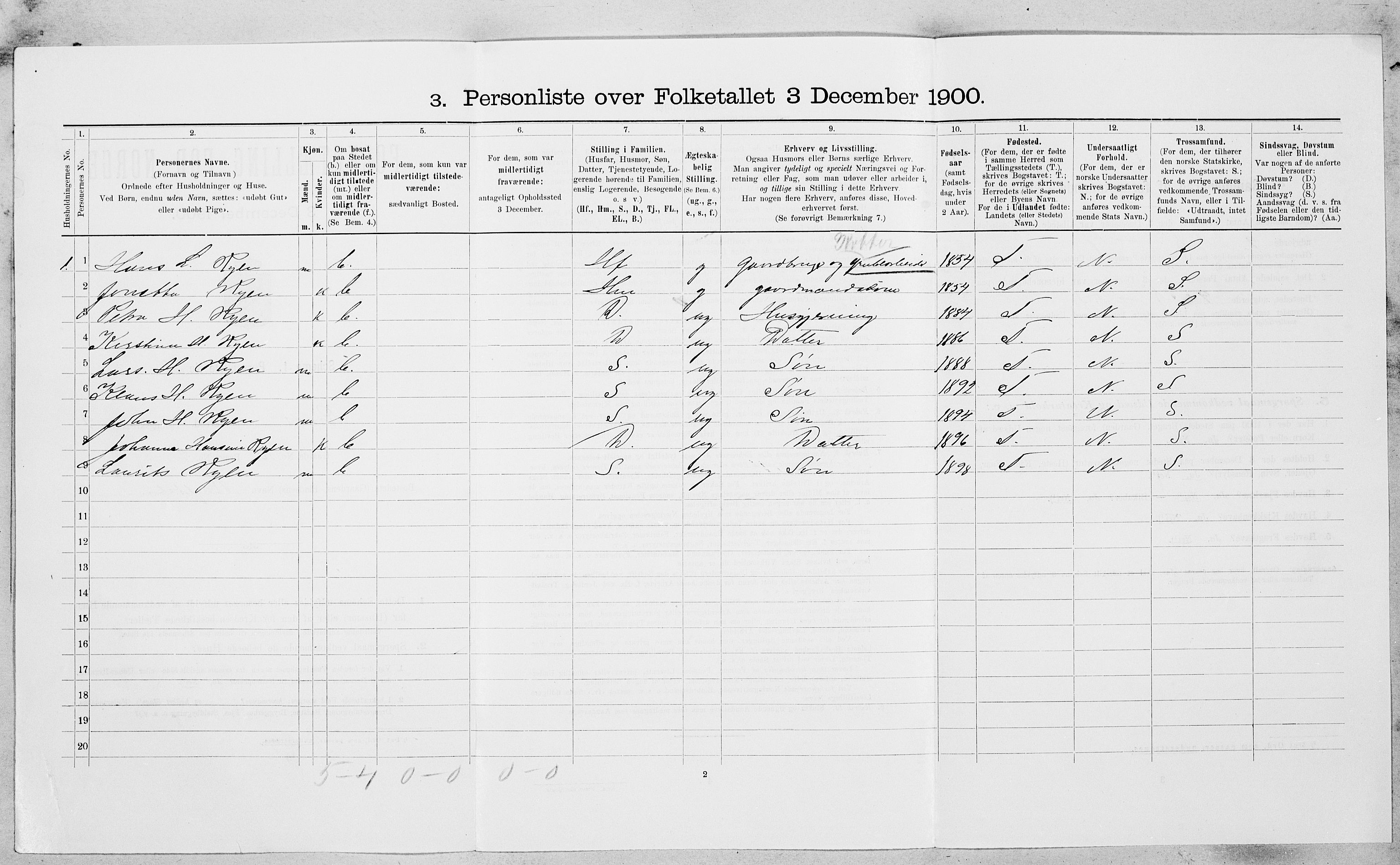 SAT, 1900 census for Røros, 1900, p. 1069