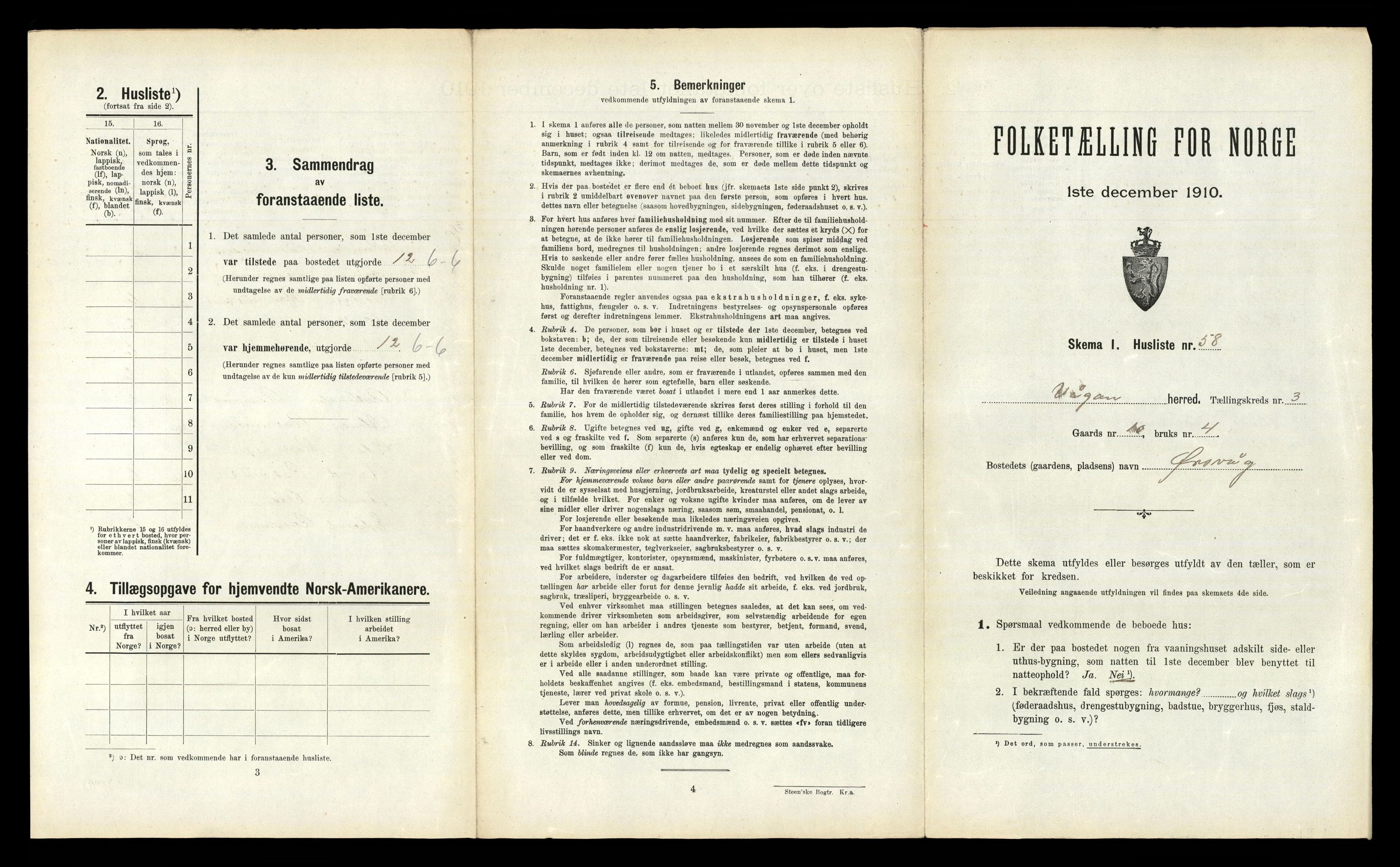 RA, 1910 census for Vågan, 1910, p. 381