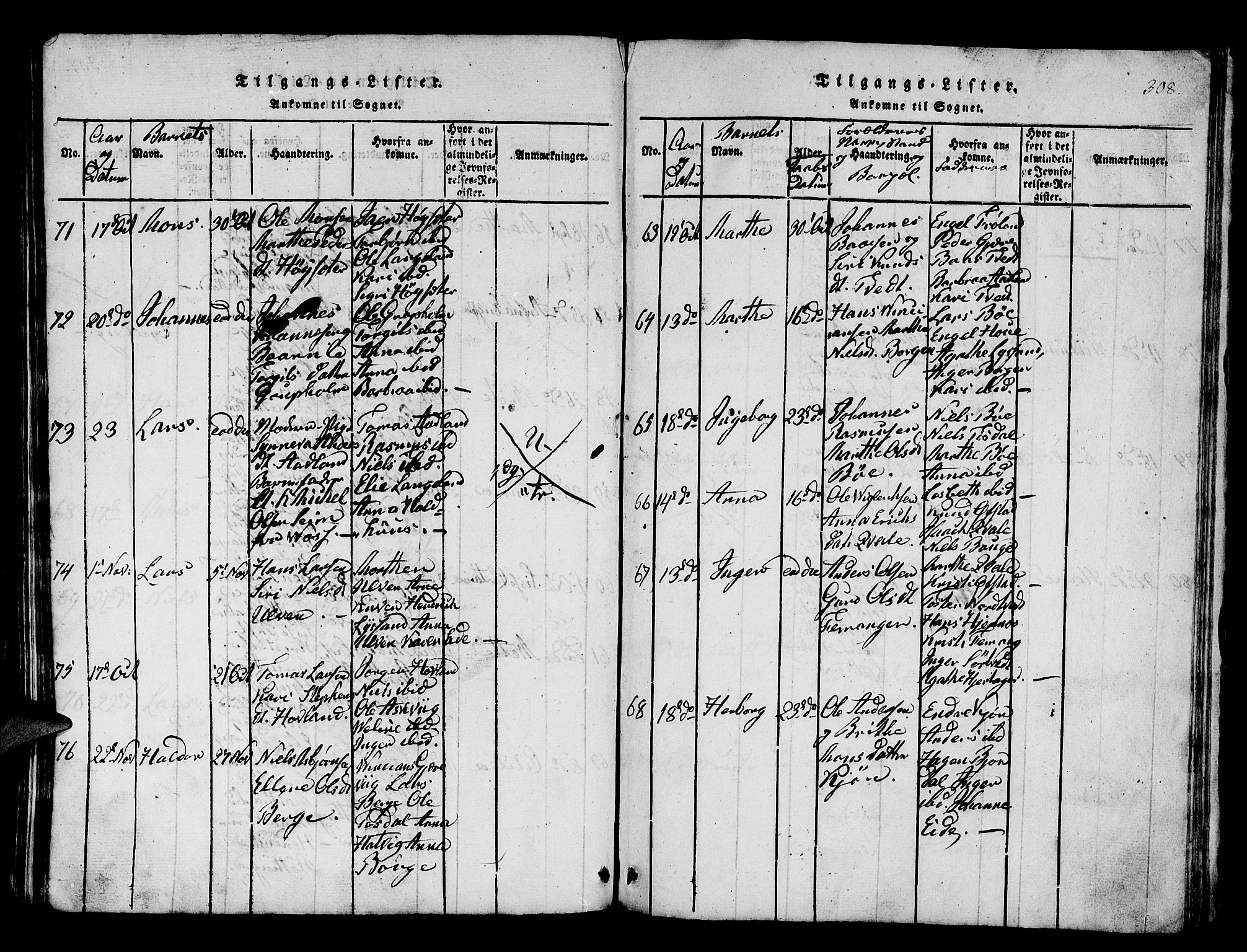 Os sokneprestembete, AV/SAB-A-99929: Parish register (official) no. A 12, 1816-1825, p. 308