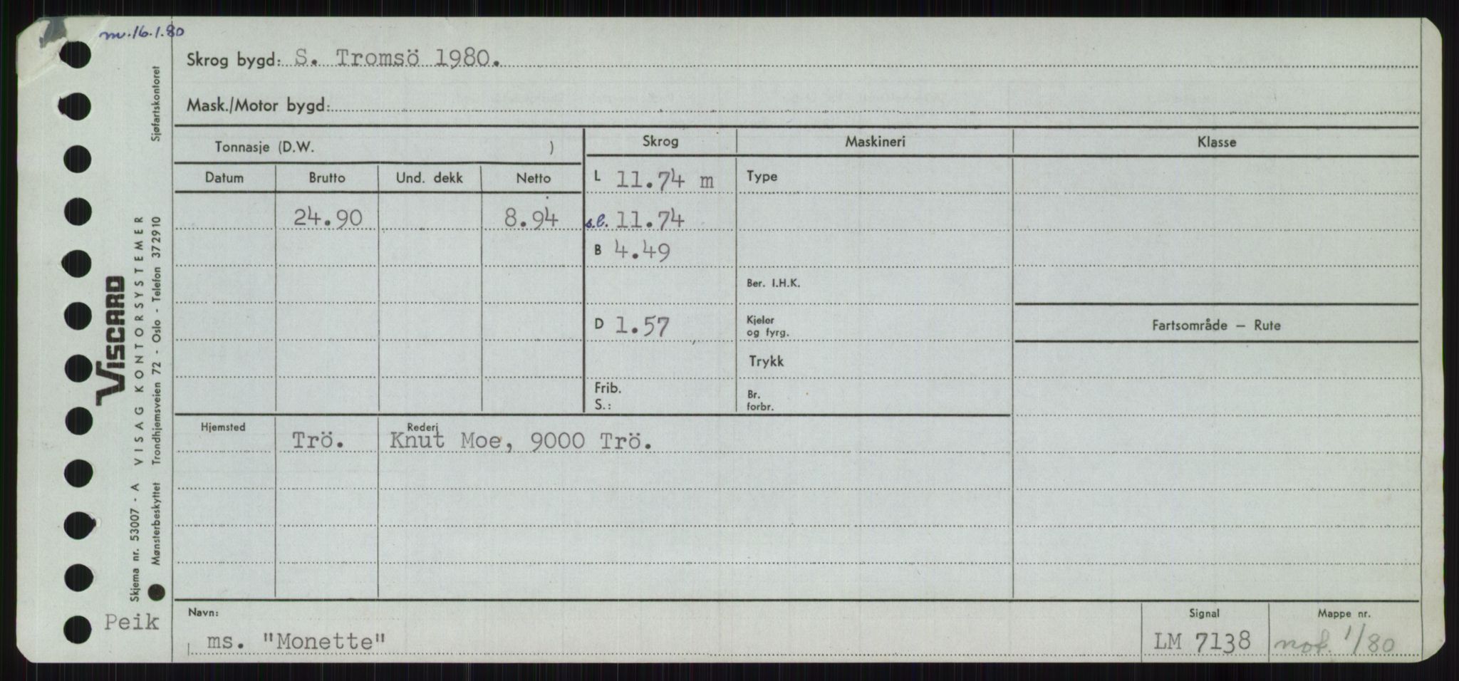 Sjøfartsdirektoratet med forløpere, Skipsmålingen, RA/S-1627/H/Ha/L0004/0001: Fartøy, Mas-R / Fartøy, Mas-Odd, p. 219