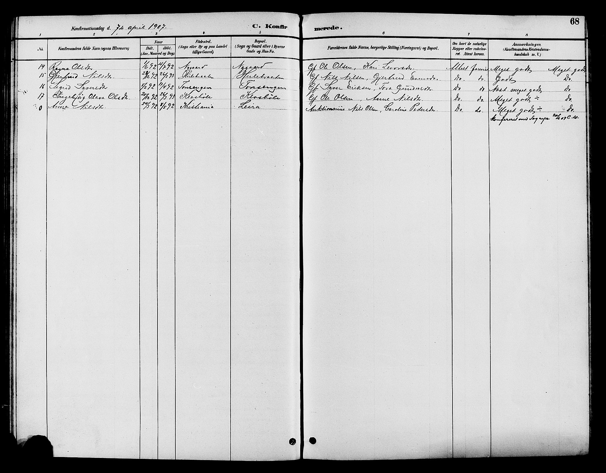 Nord-Aurdal prestekontor, SAH/PREST-132/H/Ha/Hab/L0010: Parish register (copy) no. 10, 1892-1907, p. 68