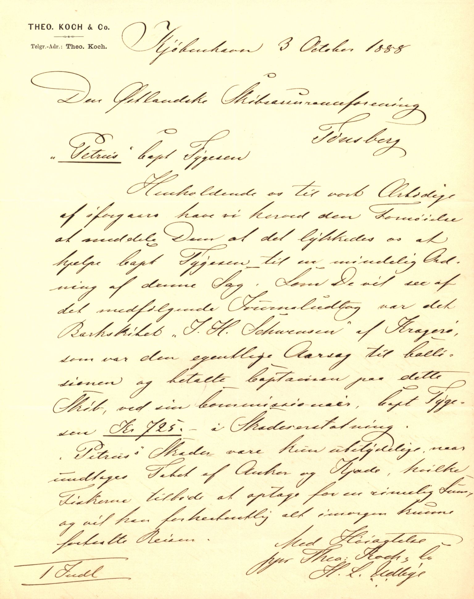 Pa 63 - Østlandske skibsassuranceforening, VEMU/A-1079/G/Ga/L0023/0004: Havaridokumenter / Petrus, Eimund, Eidsvold, Electra, Eliezer, Elise, 1888, p. 3